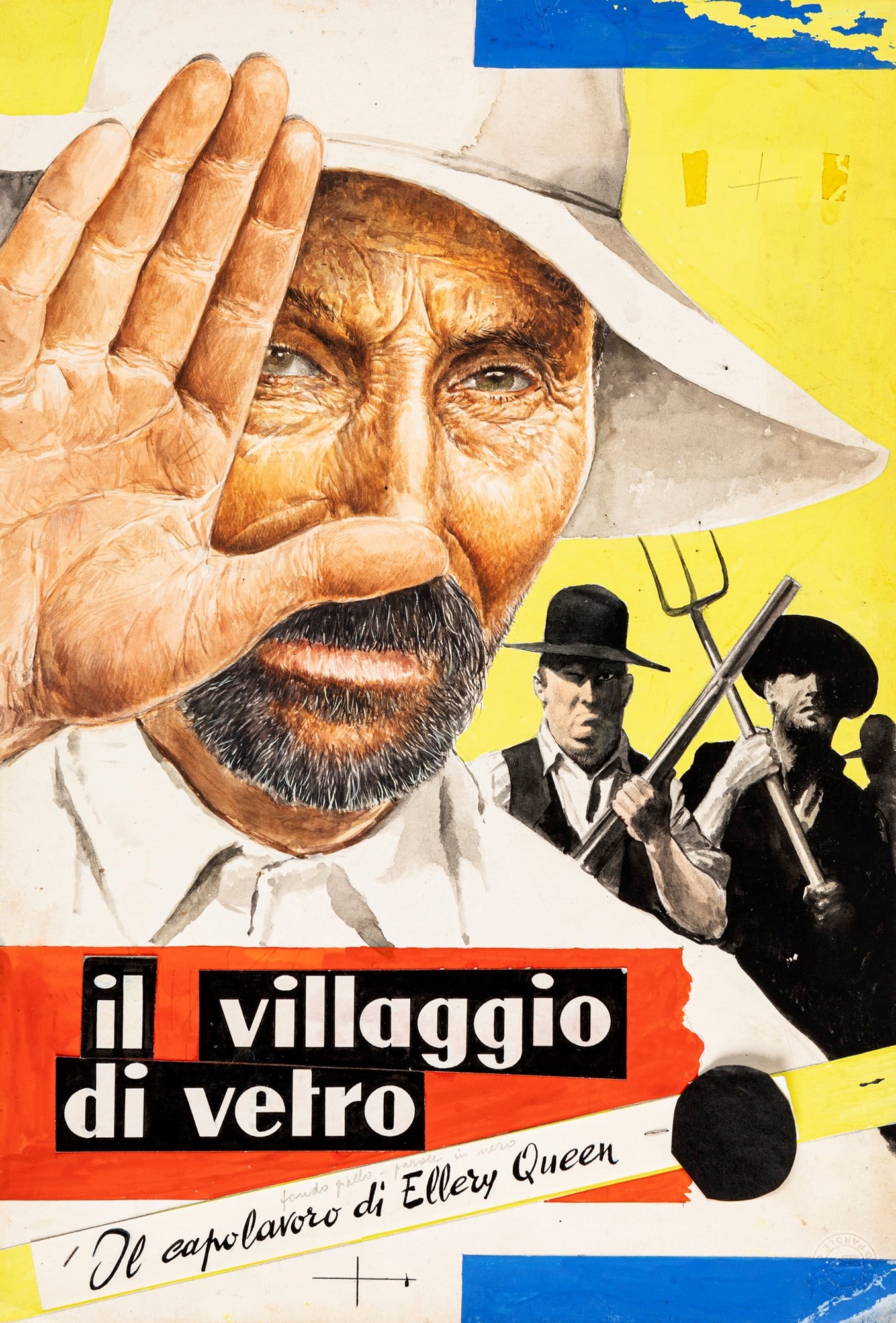 Benvenuti Gianni - "Il villaggio di vetro", 1957: Benvenuti Gianni - "Il villaggio di vetro", 1957 ITA tempera su cartone, 25 x 37 cm Originale di copertina realizzato da Benvenuti per il romanzo "Il villaggio di vetro" di Ellery Que