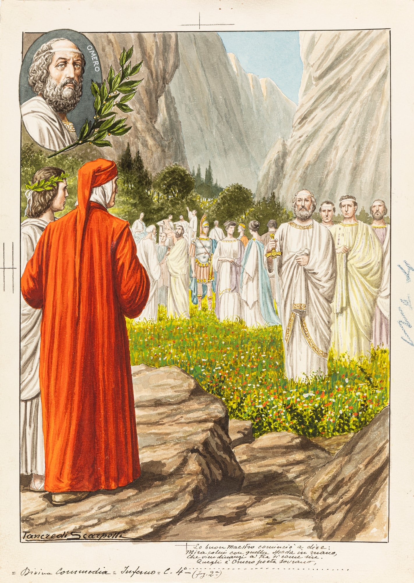 Scarpelli Tancredi - "La Divina Commedia - Inferno", 1932: Scarpelli Tancredi - "La Divina Commedia - Inferno", 1932 ITA matita, china, acquerello e tempera su cartoncino, 25 x 35,5 cm Illustrazione originale realizzata da Scarpelli per "La Divin