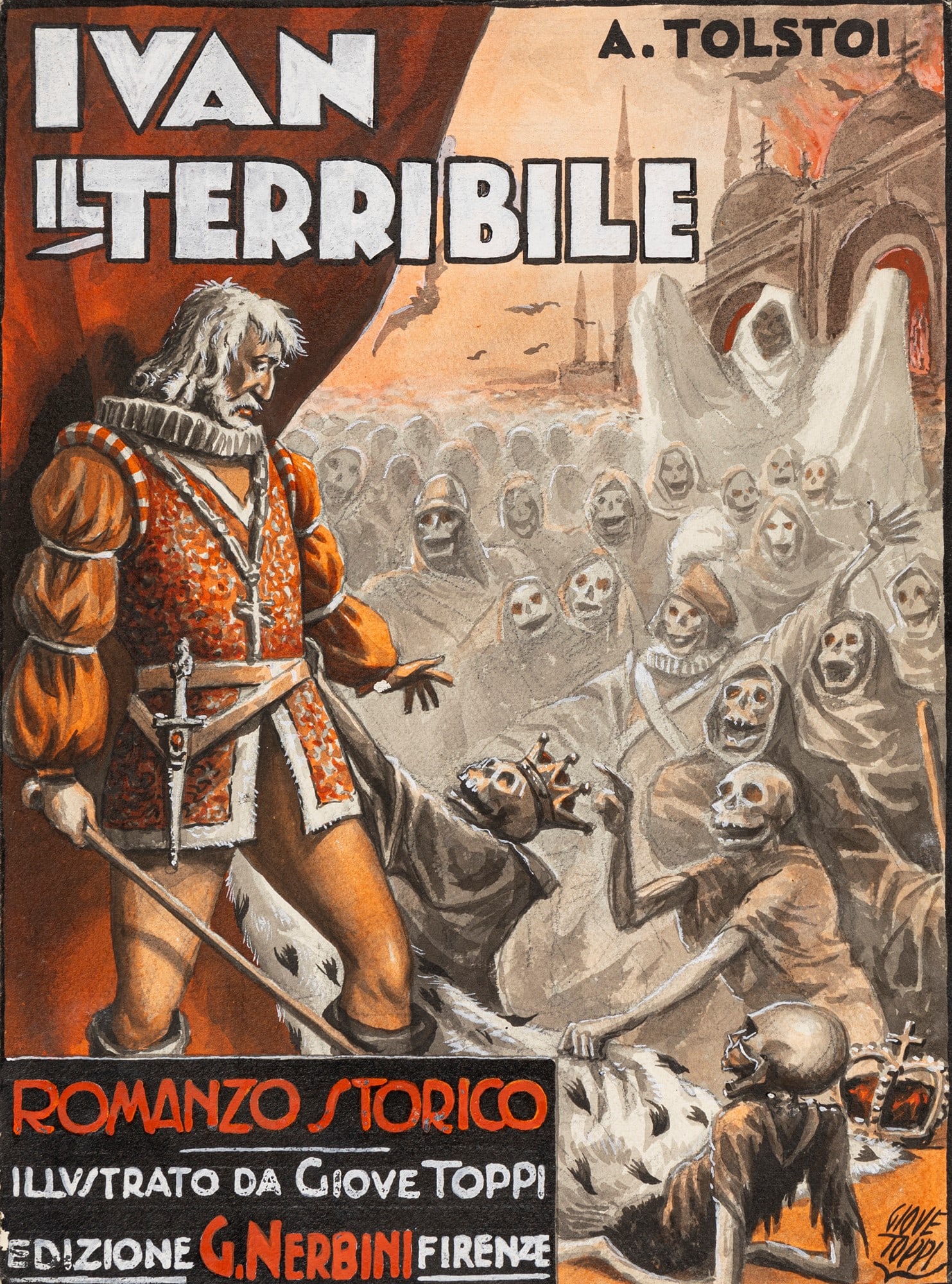 Toppi Giove - "Ivan il Terribile", 1930: Toppi Giove - "Ivan il Terribile", 1930 ITA matita, china e tempera su cartone, 24,5 x 33 cm Originale di copertina realizzato da Toppi per "Ivan il Terribile" di Tolstoj edito da Ner