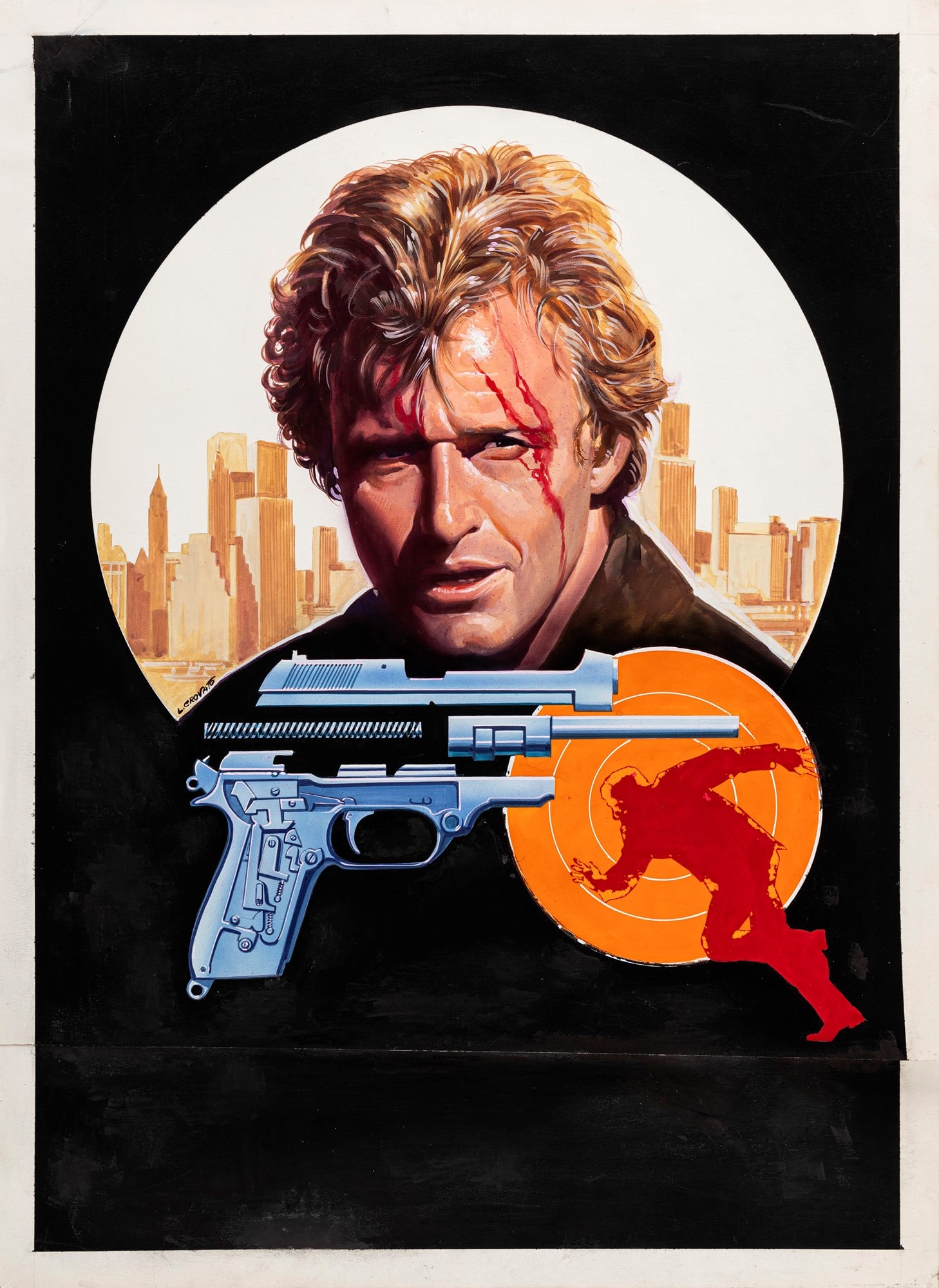 Crovato Luciano - "Assassinio a sangue freddo (Cold Blood)", 1975: Crovato Luciano - "Assassinio a sangue freddo (Cold Blood)", 1975 ITA tempera su cartone, 45 x 61,5 cm Bozzetto originale realizzato da Crovato per la locandina ufficiale del film "Assass