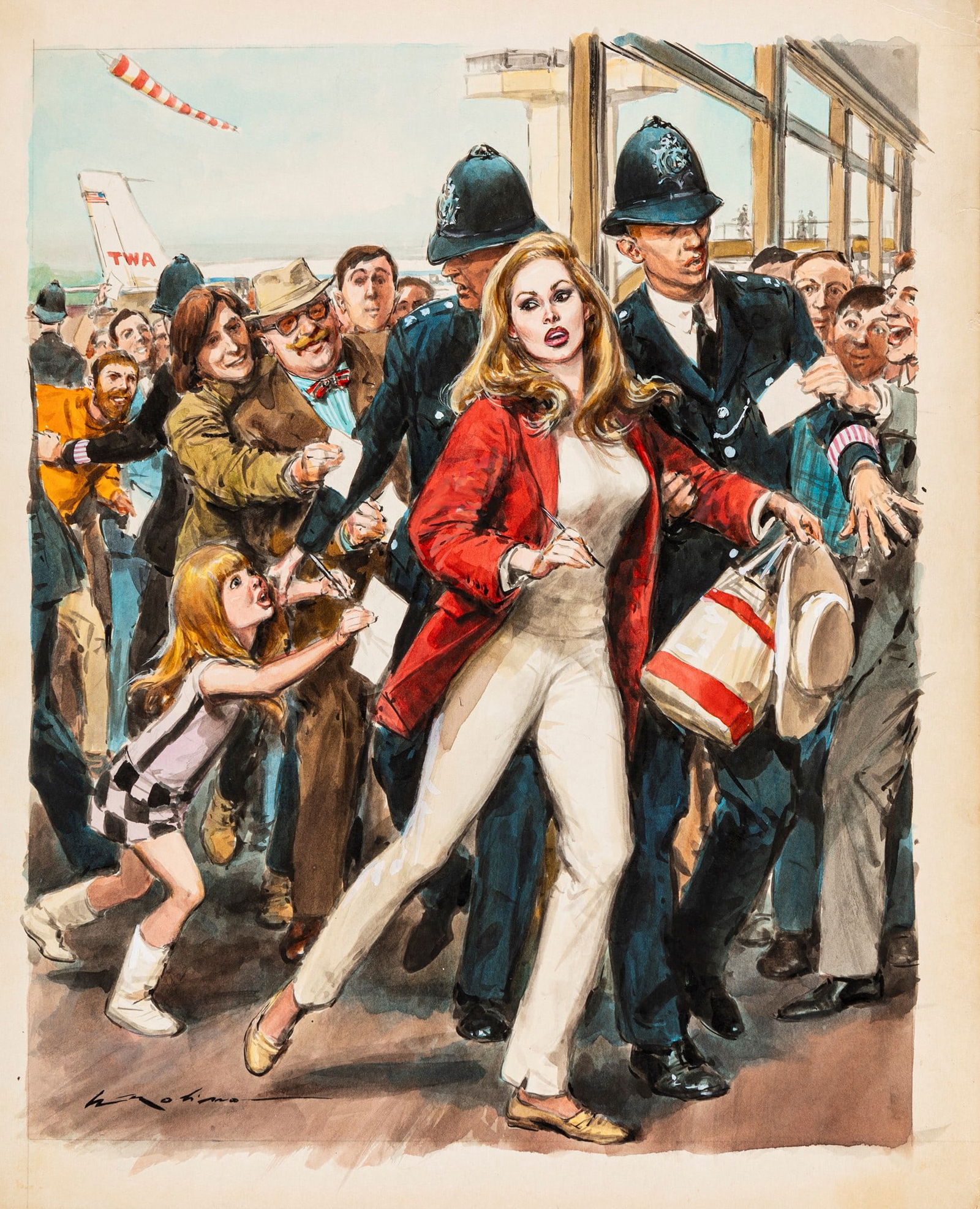 Molino Walter - "Ursula Andress", anni 60: Molino Walter - "Ursula Andress", anni 60 ITA tempera e acquerello su cartoncino, 29 x 35,5 cm Illustrazione originale realizzata da Molino durante gli anni ’60 per la rivista francese