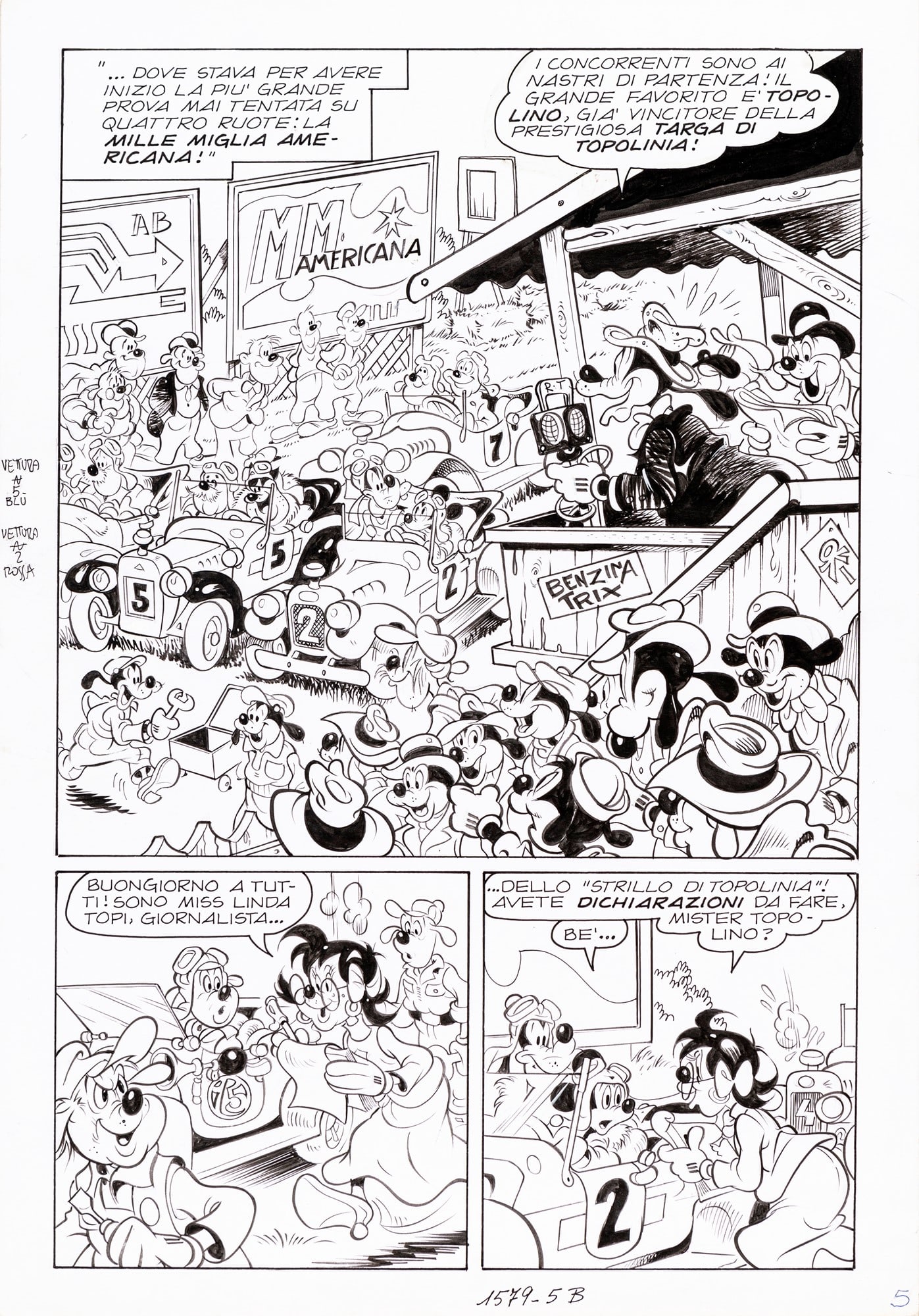 Asteriti Sergio - "Topolino e la corsa del secolo", 1986: Asteriti Sergio - "Topolino e la corsa del secolo", 1986 ITA matita e china su cartoncino, 25 x 35,5 cm Tavola originale realizzata da Asteriti per "Topolino e la corsa del secolo", ed
