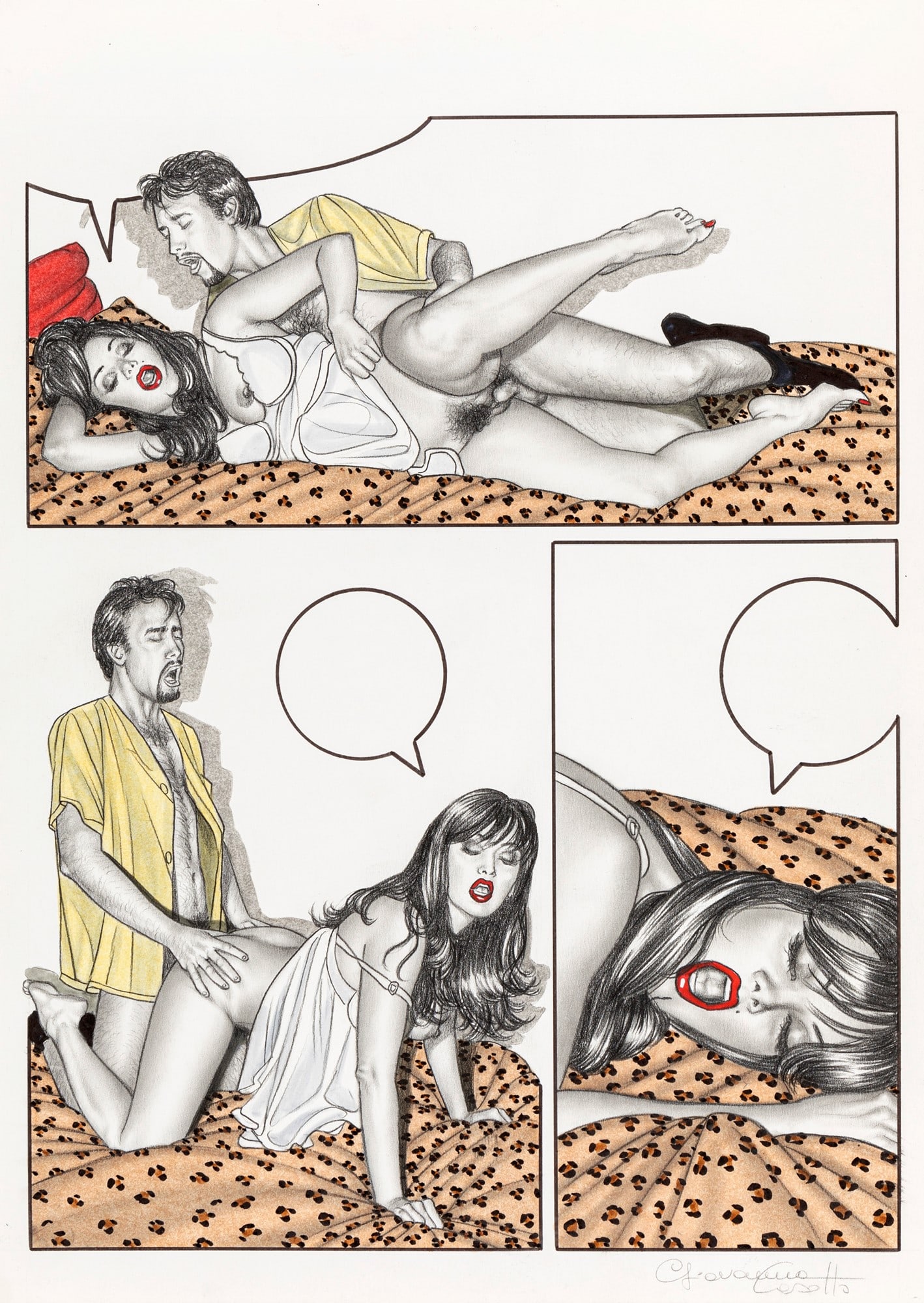 Casotto Giovanna - "Erotic story", anni 90: Casotto Giovanna - "Erotic story", anni 90 ITA tecnica mista su cartoncino, 25 x 35 cm Tavola originale realizzata dalla Casotto per una delle sue avventure erotiche apparse sulla rivista Blue