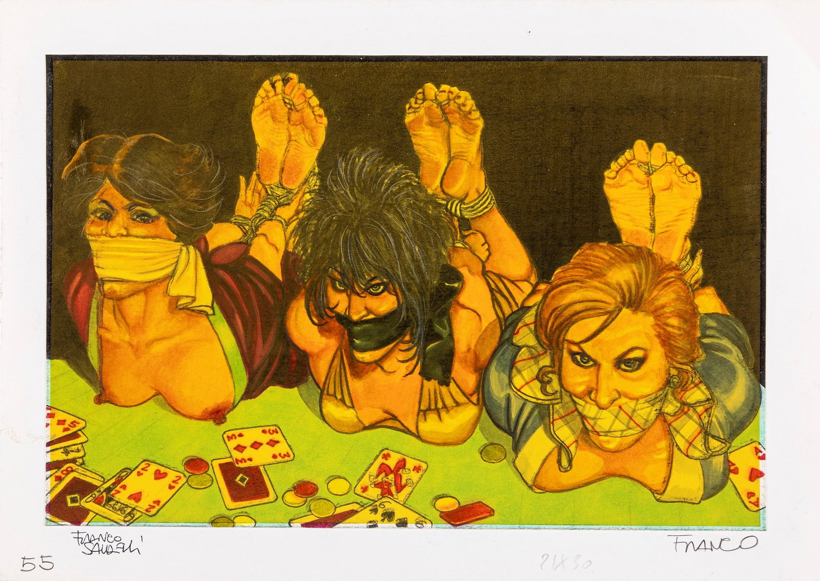 Saudelli Franco - "Bondage Girls", anni ´90: Saudelli Franco - "Bondage Girls", anni ´90 ITA tecnica mista su cartoncino, 29 x 21 cm Illustrazione originale realizzata da Saudelli per le edizioni Glittering Image negli anni ’90. F