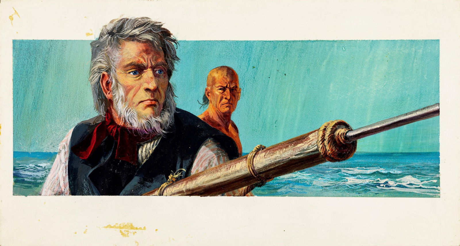 Riga, Diego e Dale (Giorgio De Gaspari) - "Moby Dick", 1965: Riga, Diego e Dale (Giorgio De Gaspari) - "Moby Dick", 1965 ITA tempera su cartone, 28 x 15 cm Illustrazione originale realizzata da De Gaspari per il romanzo "Moby Dick" di Herman Me