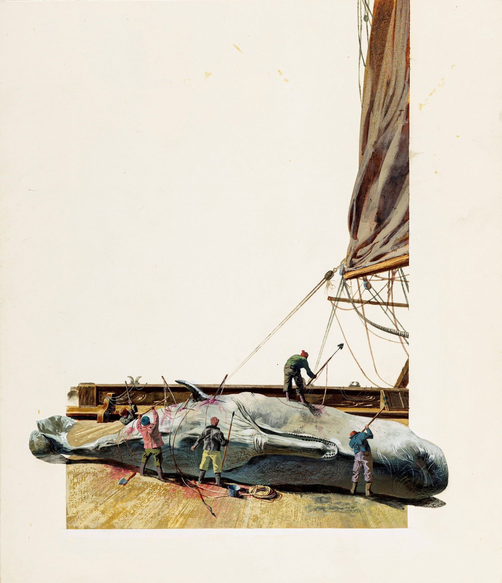 Riga, Diego e Dale (Giorgio De Gaspari) - "Moby Dick", 1965: Riga, Diego e Dale (Giorgio De Gaspari) - "Moby Dick", 1965 ITA tempera su cartone, 28 x 32,5 cm Illustrazione originale realizzata da De Gaspari per il romanzo "Moby Dick" di Herman