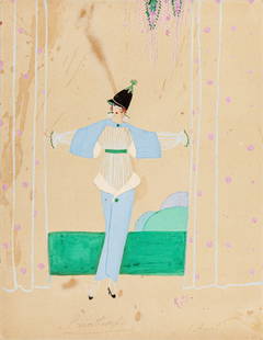 Erté (Romain De Tirtoff) - "Printemps", anni ‘10: Erté (Romain De Tirtoff) - "Printemps", anni ‘10 ITA tempera su cartone, 25 x 32 cm Disegno originale realizzato da Erté durante gli anni ‘10. Recante al retro il