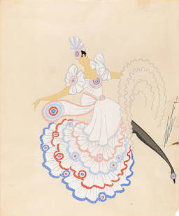 Erté (Romain De Tirtoff) - "Cancan", anni ‘40: Erté (Romain De Tirtoff) - "Cancan", anni ‘40 ITA tempera su cartoncino, 26,5 x 32 cm Disegno originale realizzato da Erté negli anni ‘40 per i costumi di una