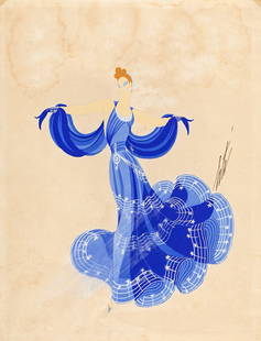 Erté (Romain De Tirtoff) - "Le Nocturne", anni ‘40: Erté (Romain De Tirtoff) - "Le Nocturne", anni ‘40 ITA tempera su cartoncino, 25 x 32,5 cm Disegno originale realizzato da Erté negli anni ‘40 per i costumi di una