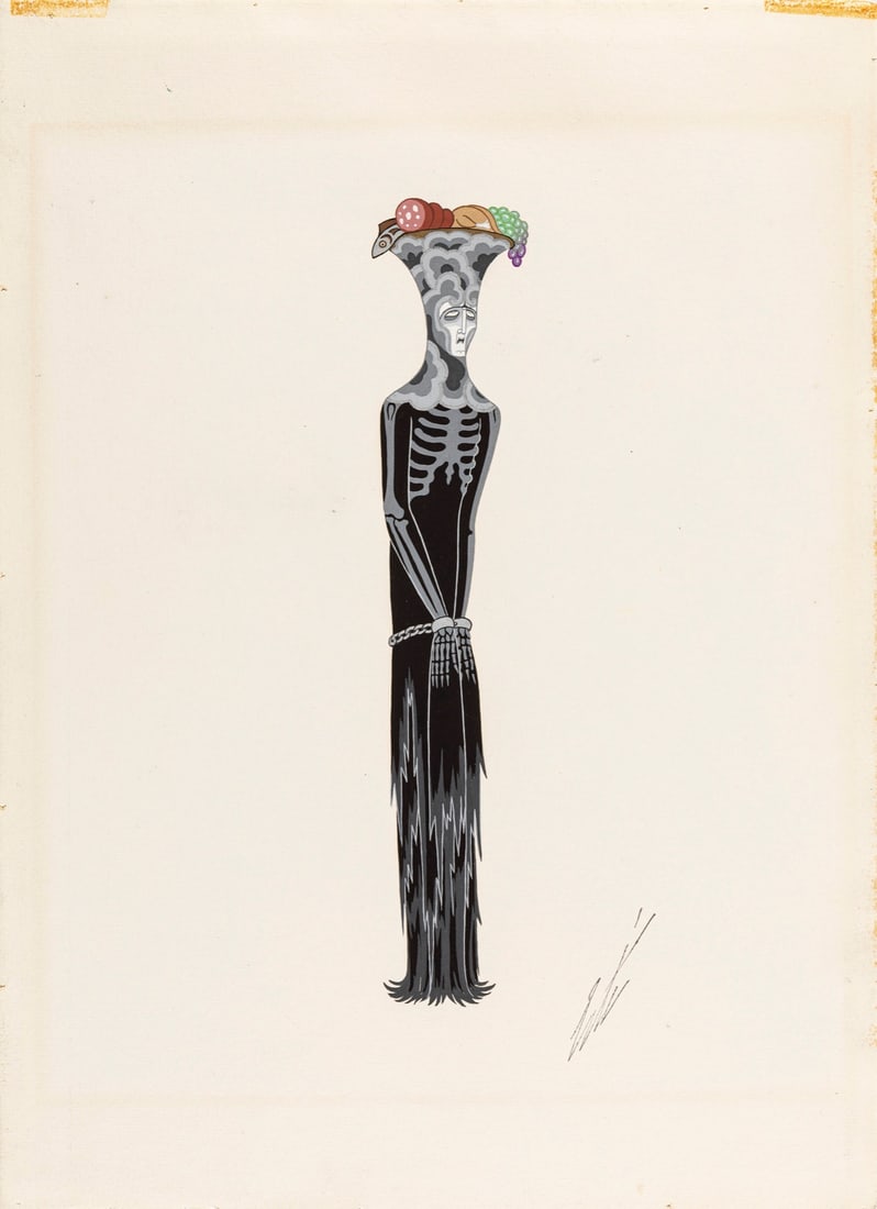 Erté (Romain De Tirtoff) - "La Faim", 1928: Erté (Romain De Tirtoff) - "La Faim", 1928 ITA tempera su cartoncino, 28,5 x 39 cm Disegno originale realizzato da Erté nel 1928 per i costumi di una rappresentazione teatrale tenut