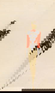Erté (Romain De Tirtoff) - "La Dompteuse", anni ‘40: Erté (Romain De Tirtoff) - "La Dompteuse", anni ‘40 ITA tempera su cartoncino, 20,5 x 34,5 cm Disegno originale realizzato da Erté negli anni ‘40 per i costumi della