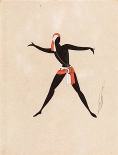 Erté (Romain De Tirtoff) - "Les Négrillons", anni ‘40: Erté (Romain De Tirtoff) - "Les Négrillons", anni ‘40 ITA tempera su cartoncino, 24,5 x 32 cm Disegno originale realizzato da Erté negli anni ‘40 per i costumi di