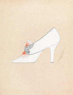 Erté (Romain De Tirtoff) - "Chaussure", anni ‘30: Erté (Romain De Tirtoff) - "Chaussure", anni ‘30 ITA tempera su cartoncino, 23 x 29,5 cm Disegno originale realizzato da Erté negli anni ‘30. Recante al retro il timbro