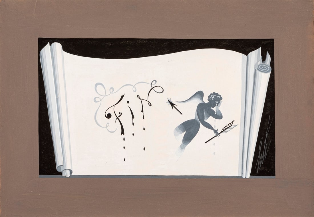 Erté (Romain De Tirtoff) - "Manon - Rideau Final", anni ‘30: Erté (Romain De Tirtoff) - "Manon - Rideau Final", anni ‘30 ITA tempera su cartoncino, 27 x 19 cm Disegno originale realizzato da Erté nella fine degli anni ‘30 per la s