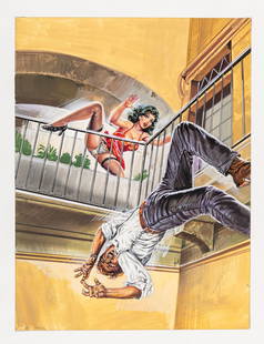 Aller (Giovanni Alessandri) - "A Porte Chiuse - Dongiovanni di provincia", 1993: Aller (Giovanni Alessandri) - "A Porte Chiuse - Dongiovanni di provincia", 1993 ITA tempera su cartone, 30,5 x 40 cm Originale di copertina realizzato da Aller per "Dongiovanni di