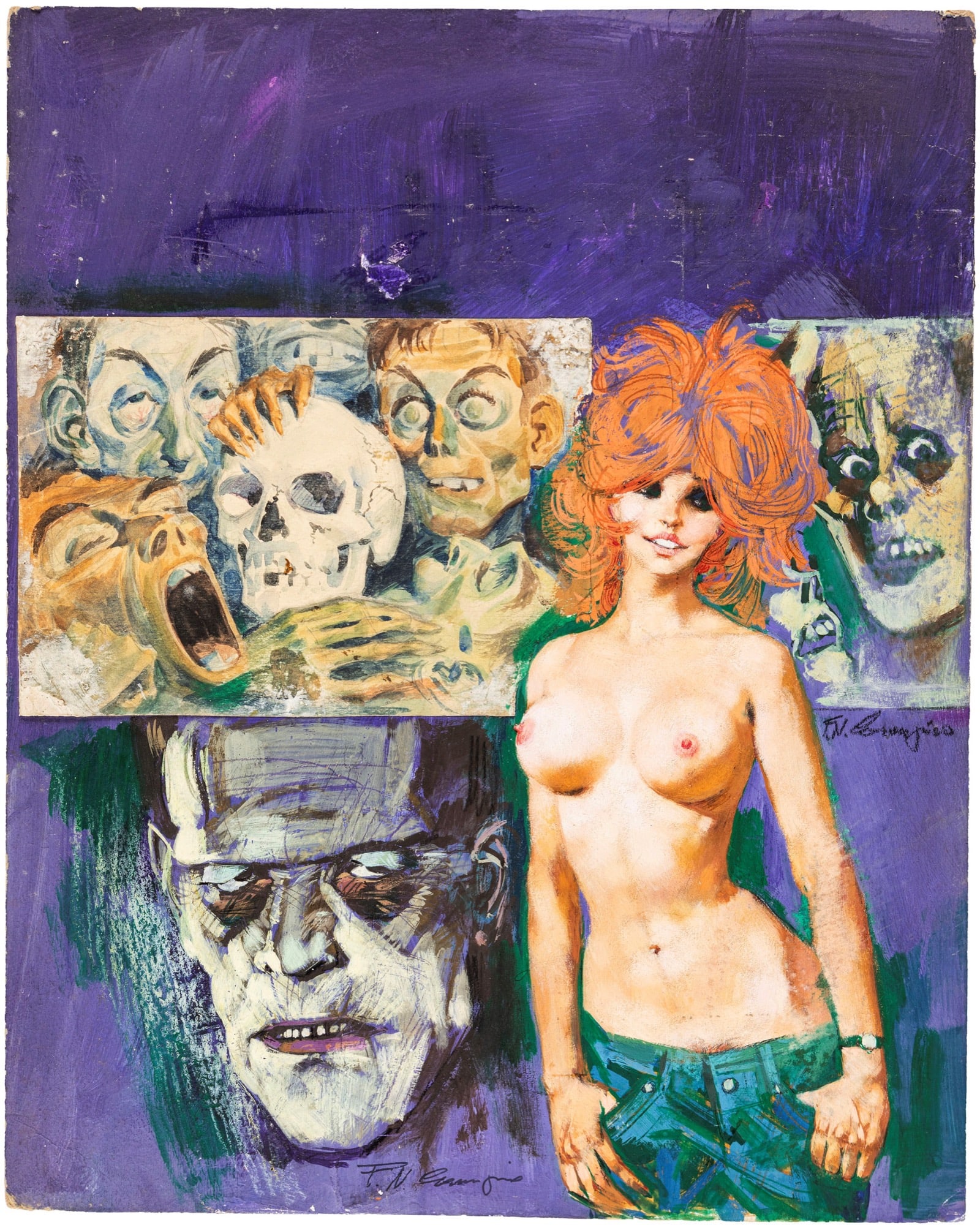 Carcupino Fernando - "Lo Scheletro - Il demone innamorato", 1974: Carcupino Fernando - "Lo Scheletro - Il demone innamorato", 1974 ITA tempera su cartone, 32,5 x 41 cm Originale di copertina realizzato da Carcupino per "Il demone innamorato", edito s
