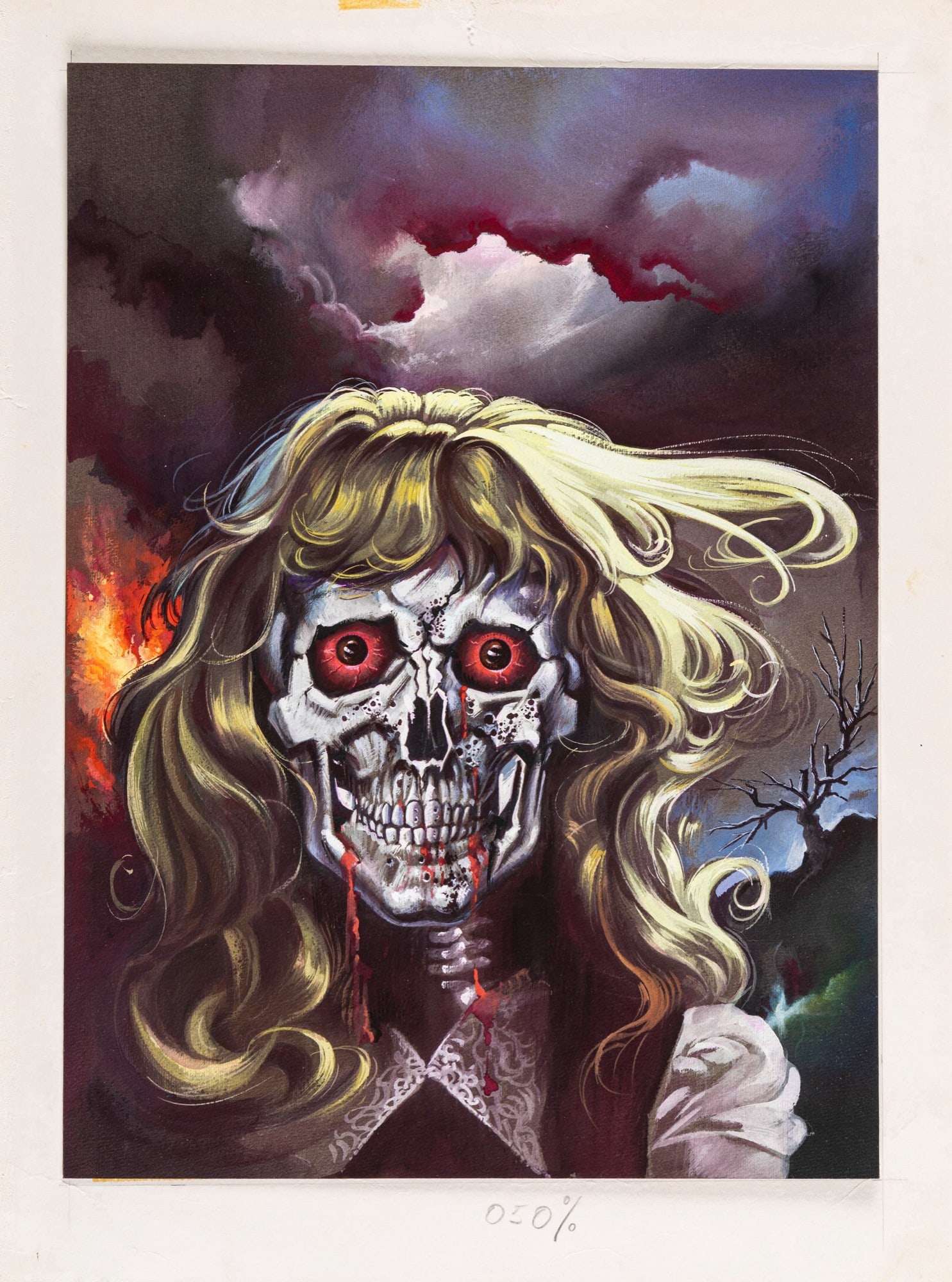Caria Mario - "Oltretomba - La morte provvisoria", 1984: Caria Mario - "Oltretomba - La morte provvisoria", 1984 ITA tempera su cartoncino, 27 x 37 cm Originale di copertina realizzato da Caria per "La morte provvisoria", edito su Oltretomba