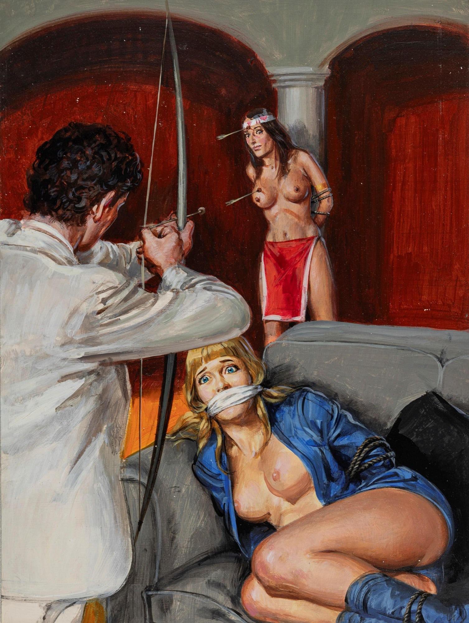 Ciriello Averardo - "Casinella - Hollywood Puah!", 1984: Ciriello Averardo - "Casinella - Hollywood Puah!", 1984 ITA tempera su cartone, 35,5 x 47 cm Originale di copertina realizzato da Ciriello per "Hollywood Puah!", edito su Casinella n. 