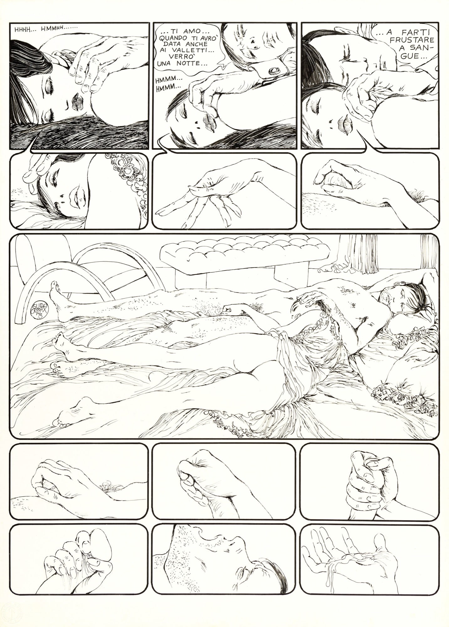 Crepax Guido - "L’histoire d’O", 1974: Crepax Guido - "L’histoire d’O", 1974 ITA matita e china su cartone, 36,5 x 51 cm Tavola originale realizzata da Crepax per "L’histoire d’O", edita per la prima volta a pag. 25 dalla Franco Ma