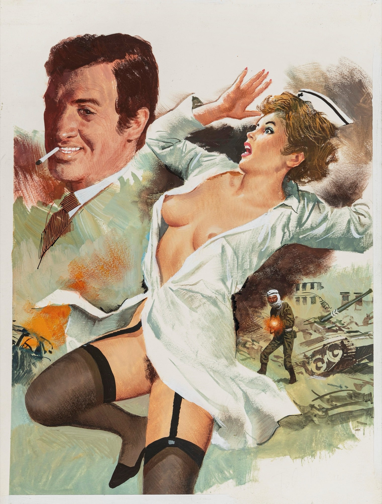 Jacono Carlo - "Goldrake - Ultime grida dal Libano", 1977: Jacono Carlo - "Goldrake - Ultime grida dal Libano", 1977 ITA tempera su cartone, 27,5 x 36 cm Originale di copertina realizzato da Jacono per "Ultime grida dal Libano", edita su Goldr