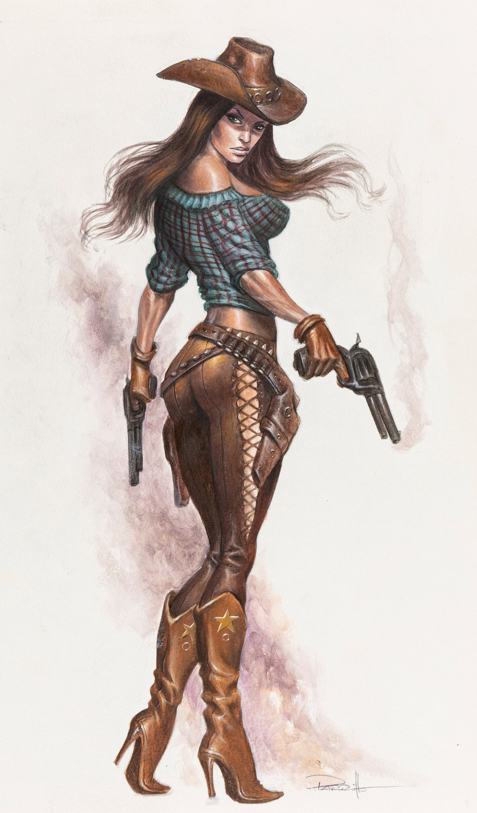 Parrillo Lucio - "Cowgirl", anni 2000: Parrillo Lucio - "Cowgirl", anni 2000 ITA tempera su cartoncino, 26 x 45 cm Firmato. ________________________________________________________________ ENG tempera on thin cardboard. Signed.