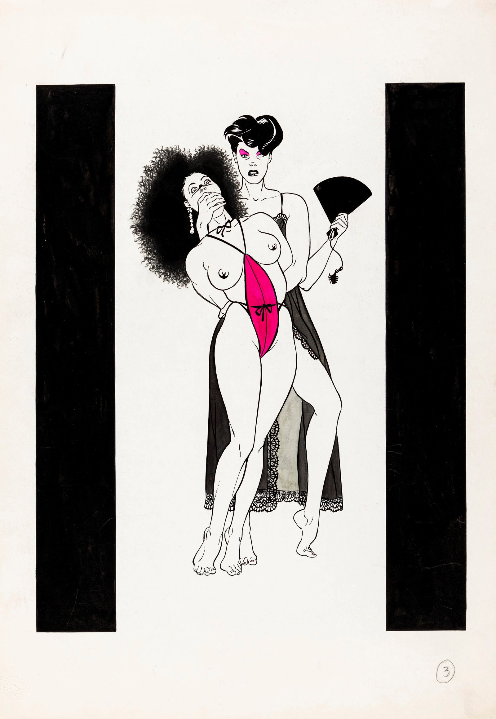Saudelli Franco - "Fetish girls", anni 80: Saudelli Franco - "Fetish girls", anni 80 ITA matita, china e ecoline su cartoncino, 35 x 50,5 cm Illustrazione originale realizzata da Saudelli negli anni ‘80 per la rivista Comic Art. 