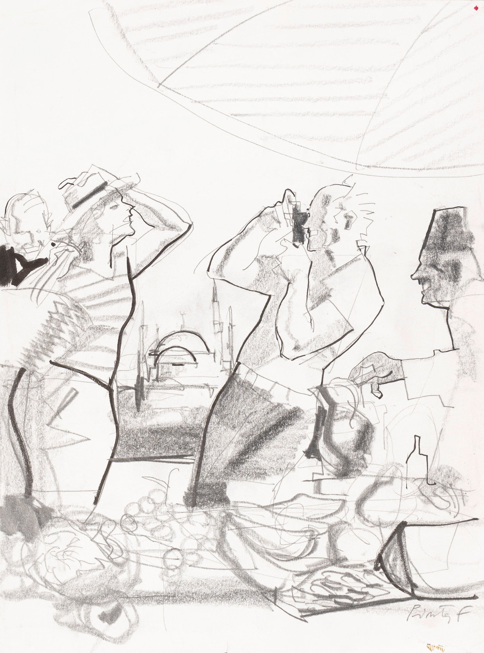 Pintér Ferenc - "Istanbul ", anni ‘90: Pintér Ferenc - "Istanbul ", anni ‘90 ITA matita e china su carta, 24 x 31,5 cm Disegno preliminare realizzato da Pintér durante gli anni ‘90 per la rivista "Interes