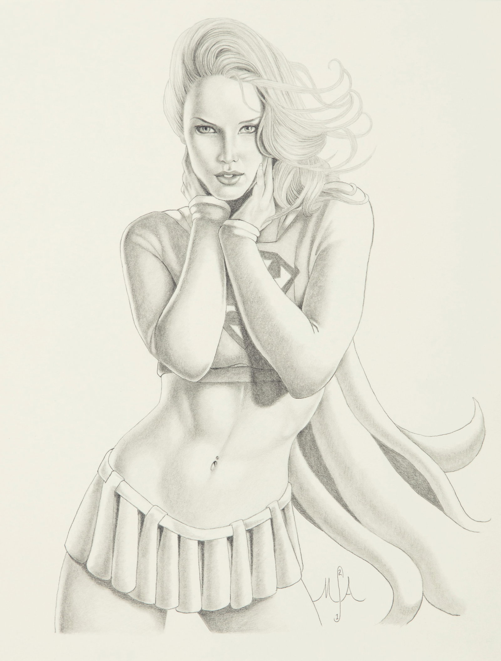 Armstrong Michael - "Supergirl", 2021: Armstrong Michael - "Supergirl", 2021 ITA matita su cartoncino, 21,5 x 28 cm Firmato e datato. ________________________________________________________________ ENG pencil on thin cardboard. Si