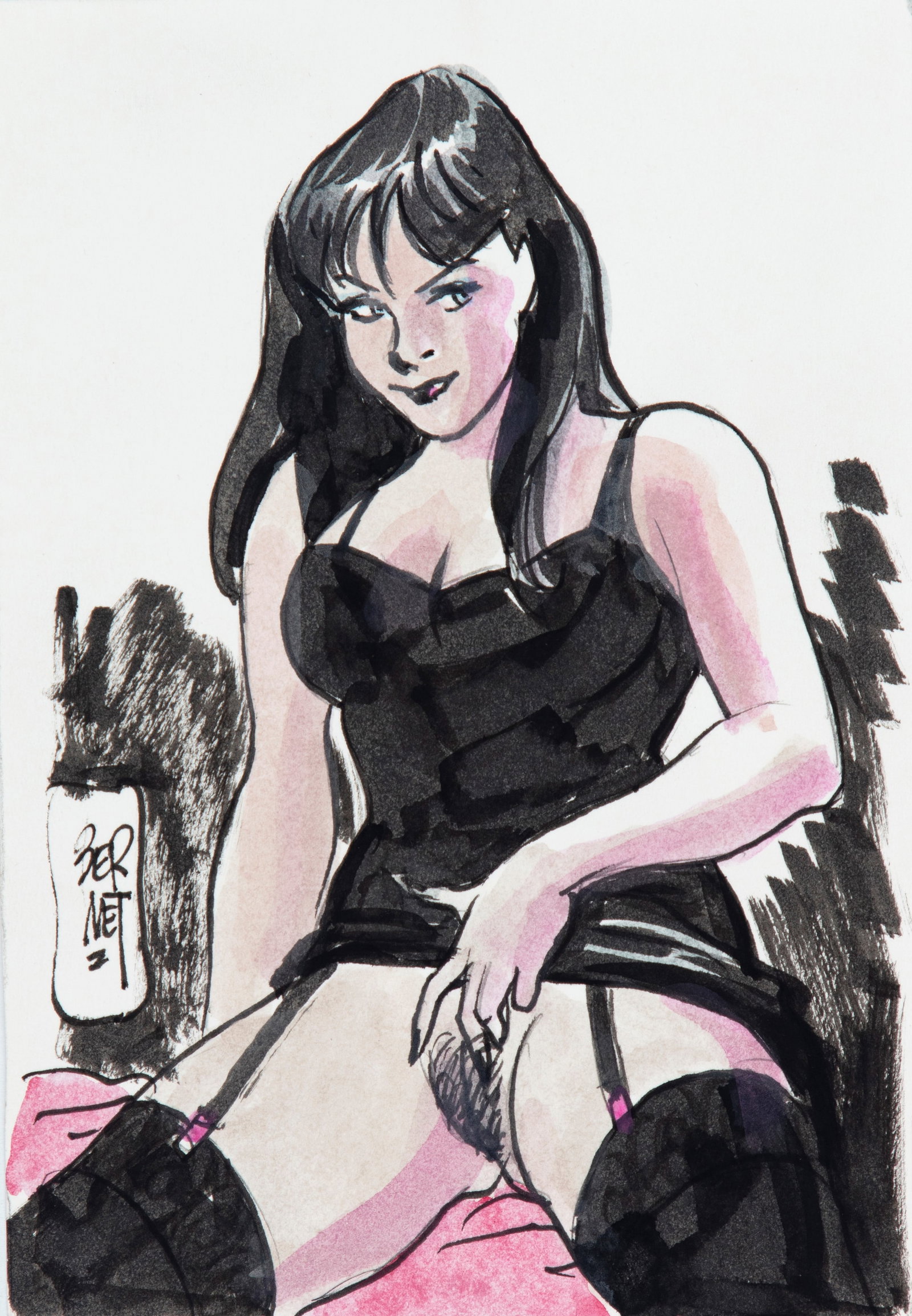 Bernet Jordi - "Cicca", anni 2000: Bernet Jordi - "Cicca", anni 2000 ITA china e acquerello su cartoncino, 11 x 15,5 cm Firmato. ________________________________________________________________ ENG ink and watercolor on thin ca