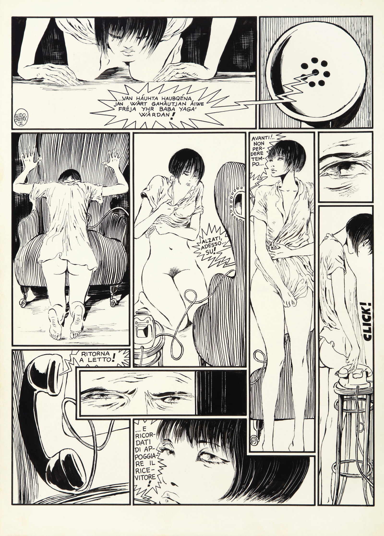 Crepax Guido - "Valentina - Annette", 1972: Crepax Guido - "Valentina - Annette", 1972 ITA matita e china su cartone, 36,5 x 51 cm Tavola originale realizzata da Crepax per "Annette", edita per la prima volta a pag. 25 sulla riv