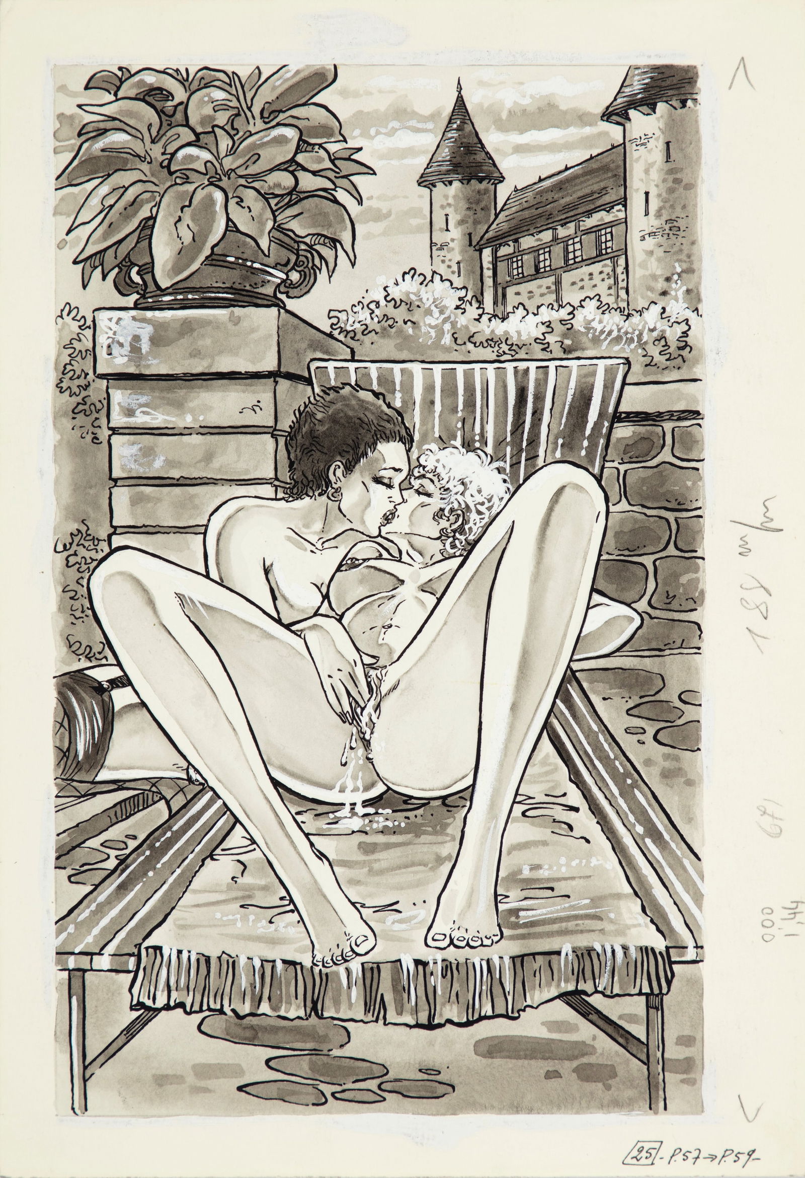 Géron Jacques - "Amanti", anni 80: Géron Jacques - "Amanti", anni 80 ITA china, acquerello e tempera su cartoncino, 22 x 31,5 cm Illustrazione originale realizzata da Géron durante gli anni ‘80.________________