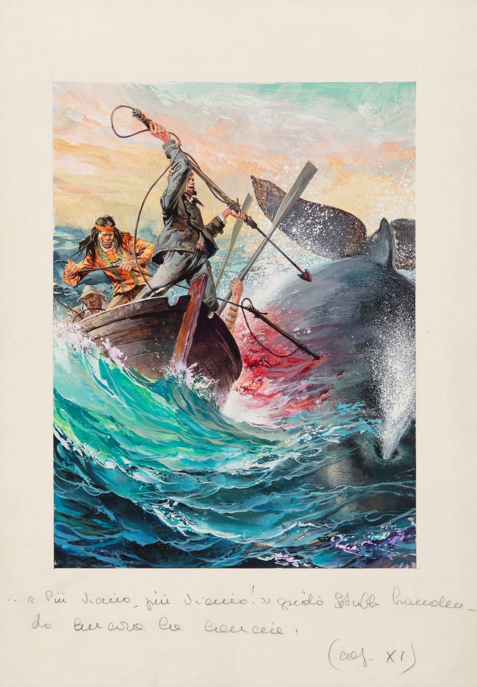 Pikka (Piero Cattaneo) - "Moby Dick", 1983: Pikka (Piero Cattaneo) - "Moby Dick", 1983 ITA tempera su cartone, 25,5 x 36,5 cm Originale di copertina realizzato da Cattaneo per "Moby Dick" di H. Mellville, edito dalle Ed. Accade