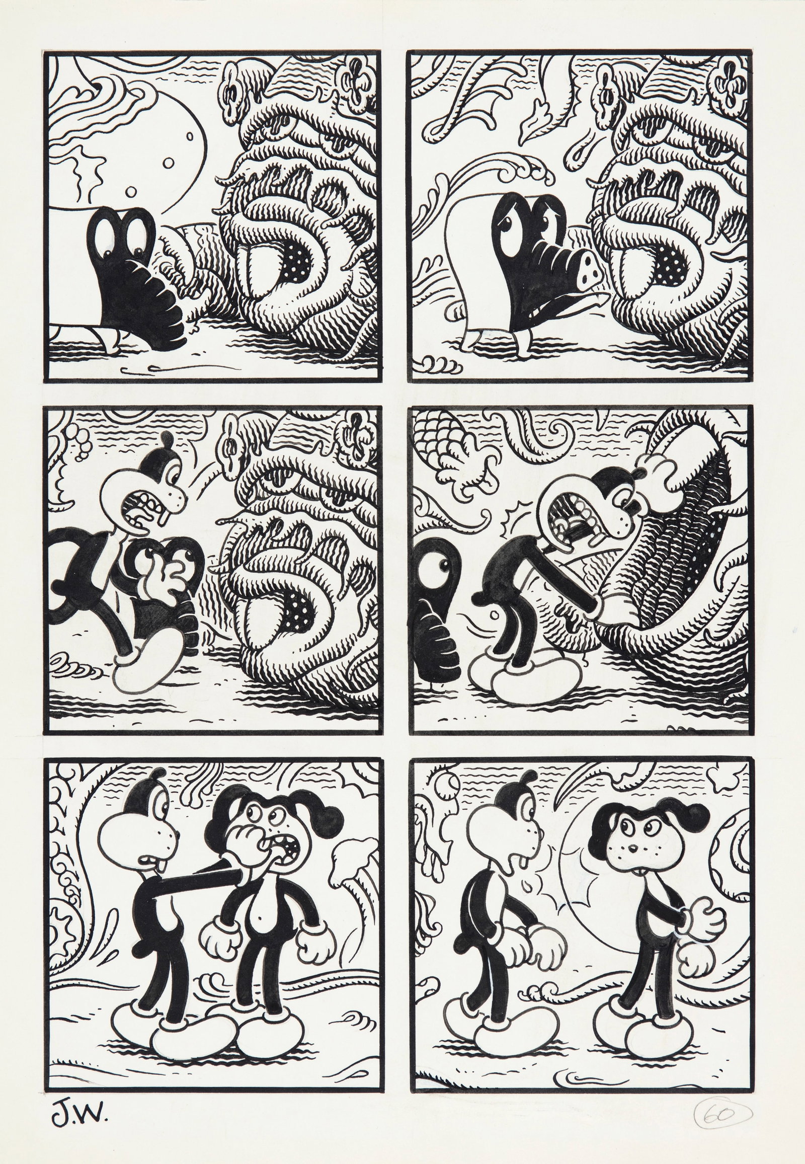 Woodring Jim - "Fran ", 2013: Woodring Jim - "Fran ", 2013 ITA matita e china su cartoncino, 25 x 35,5 cm Tavola originale realizzata da Woodring per la graphic novel "Fran", edita dalla Fantagraphics Books nel 201