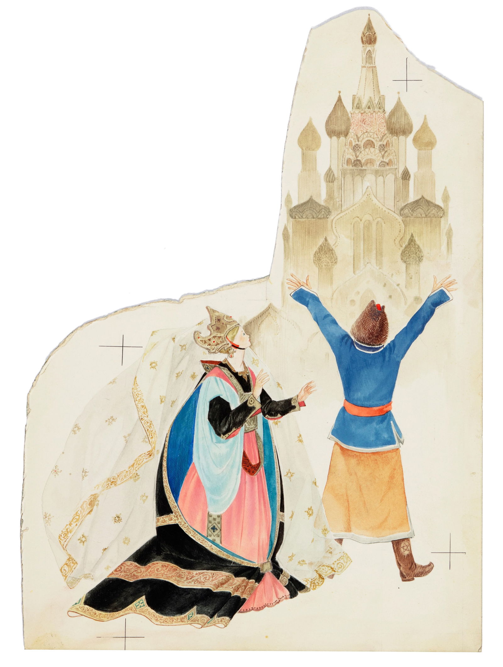 Benvenuti Gianni - "Fiabe russe (Russian fairy tales)", 1964: Benvenuti Gianni - "Fiabe russe (Russian fairy tales)", 1964 ITA tempera su cartone sagomato24,5 x 34 cm Illustrazione originale realizzata da Benvenuti per le "Fiabe russe" edita nel