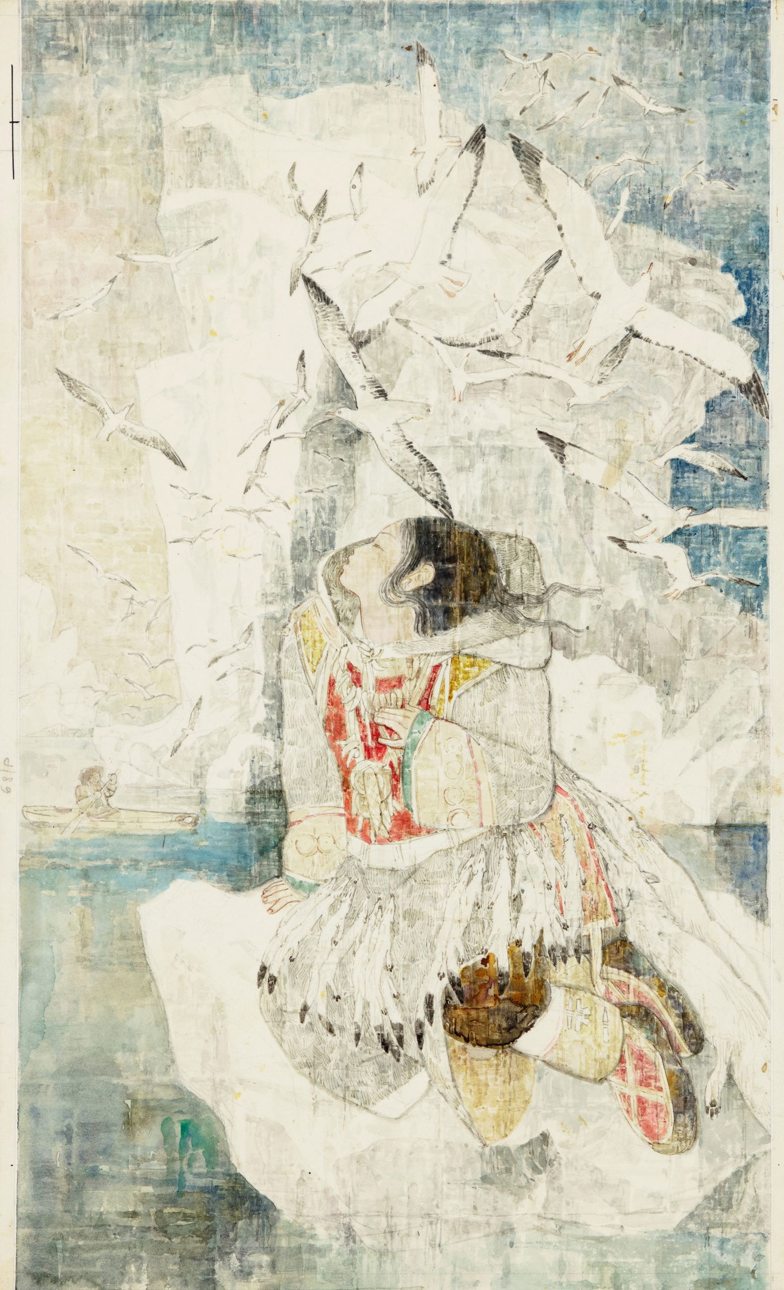 Benvenuti Gianni - "Fiabe eschimesi (Eskimo fairy tales)", 1966: Benvenuti Gianni - "Fiabe eschimesi (Eskimo fairy tales)", 1966 ITA tempera e acquerello su cartone23 x 37 cm Illustrazione originale realizzata da Benvenuti per le "Fiabe eschimesi"