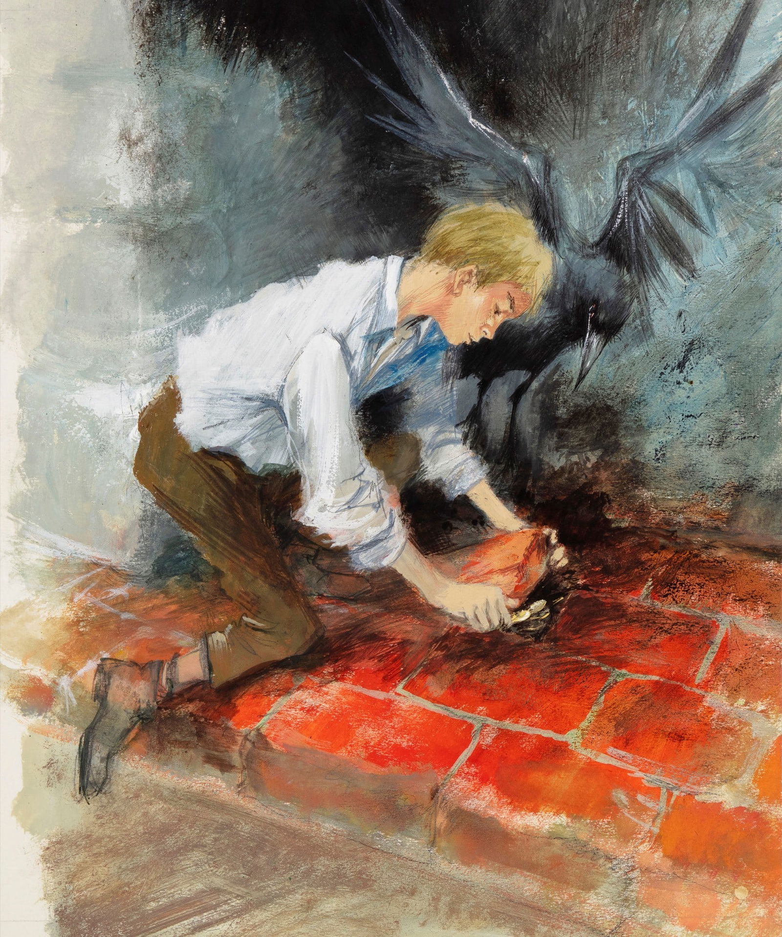 Durand Paul - "5 tours de magiciens (5 magician‘s tricks)", 1970: Durand Paul - "5 tours de magiciens (5 magician‘s tricks)", 1970 ITA tempera su cartone27,5 x 33 cm Illustrazione originale realizzata da Durand per il romanzo "5 tours de magiciens