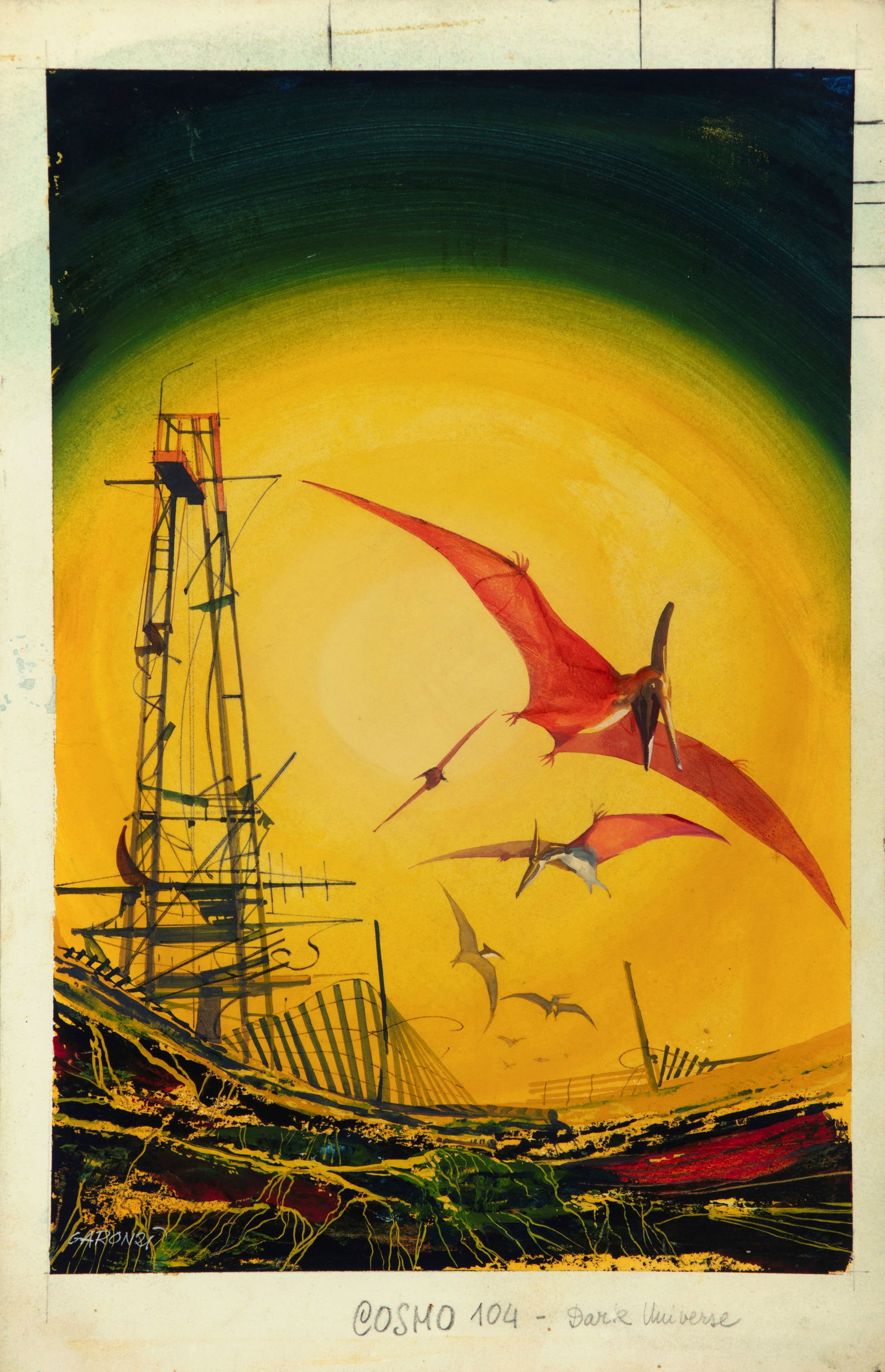 Garonzi Luigi - "Cosmo - Percezione infinita", 1962: Garonzi Luigi - "Cosmo - Percezione infinita", 1962 ITA tempera su cartone, 21 x 32 cm Originale di copertina realizzato da Garonzi per "Percezione infinita" di Daniel F. Galouye, edi