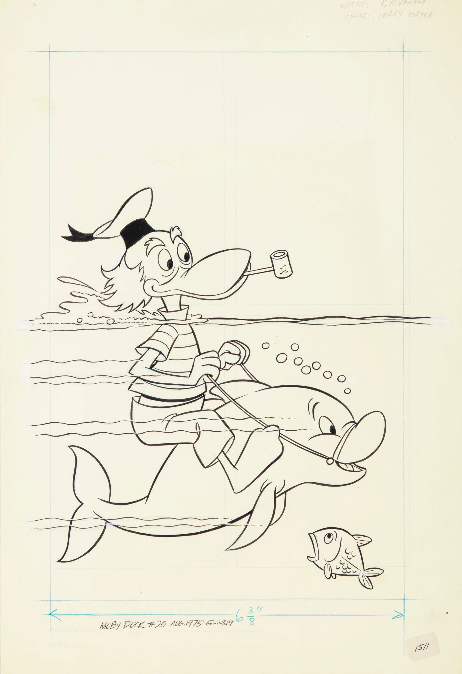 Alvarado Pete - "Moby Duck", 1975: Alvarado Pete - "Moby Duck", 1975 ITA pastello e china su cartoncino33 x 48,5 cm Originale di copertina realizzato da Alvarado per Moby Duck n. 20, edito dalla Gold Key nel 1975. Lieve piega