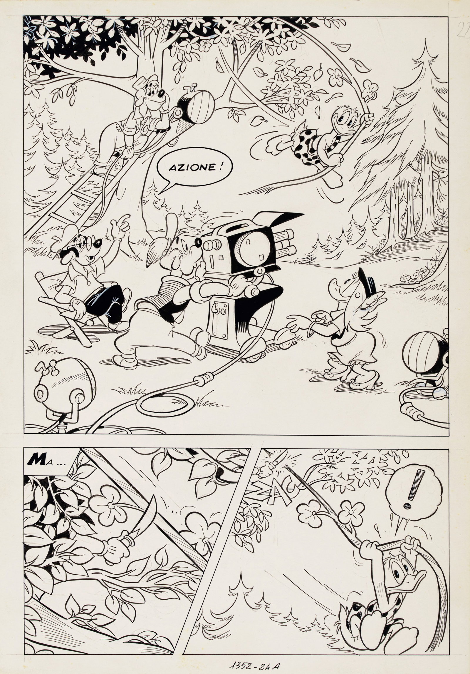 Scala Guido - "Paperino e la grande occasione", 1981: Scala Guido - "Paperino e la grande occasione", 1981 ITA matita e china su cartoncino25,5 x 36 cm Tavola originale realizzata da Scala per "Paperino e la grande occasione", edita su To
