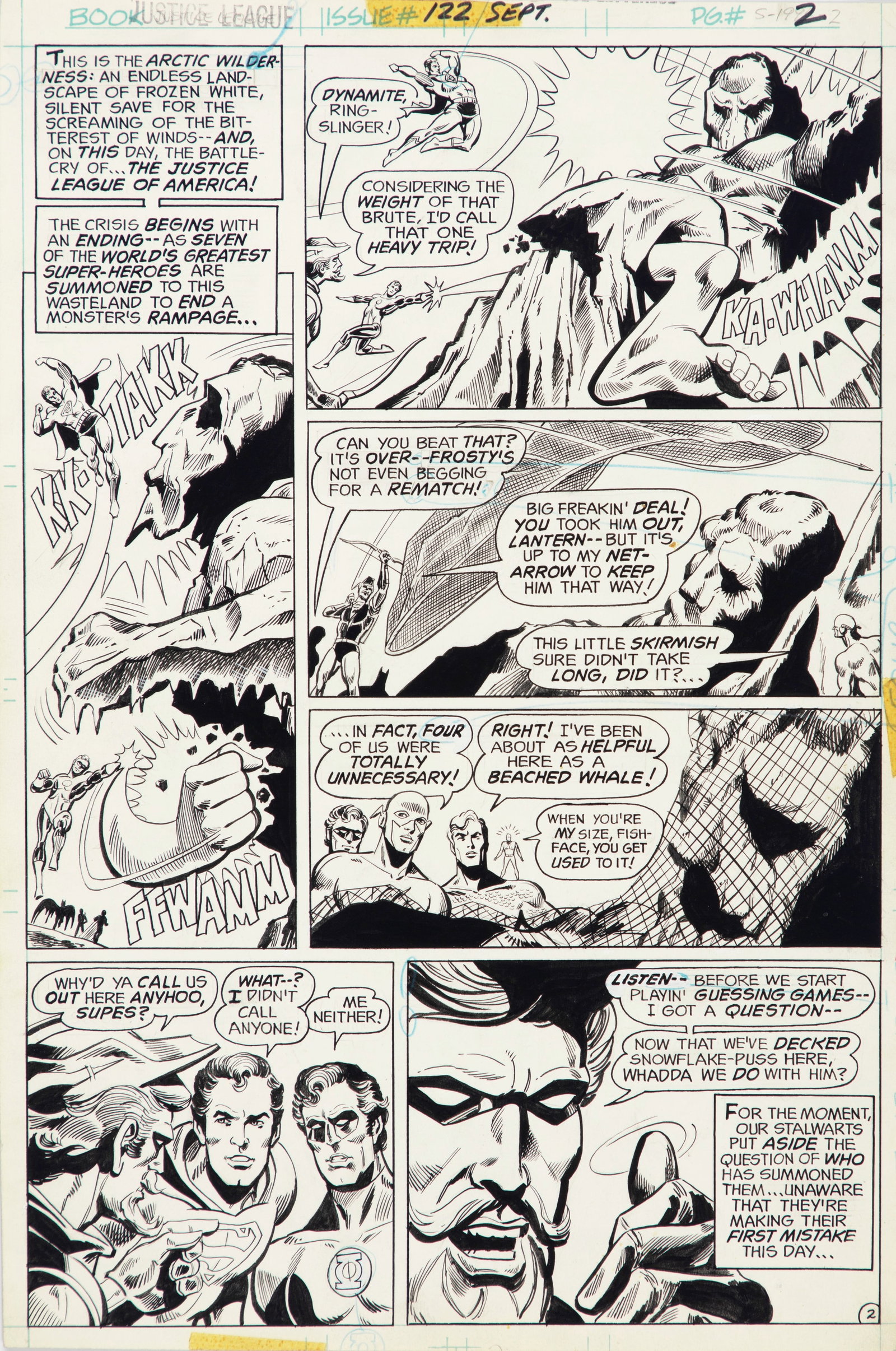 Dillin Dick - "Justice League of America - The Great Identity Crisis!", 1975: Dillin Dick - "Justice League of America - The Great Identity Crisis!", 1975 ITA matita e china su cartoncino DC26,5 x 40 cm Tavola originale realizzata da Dillin per "The Great Identity C