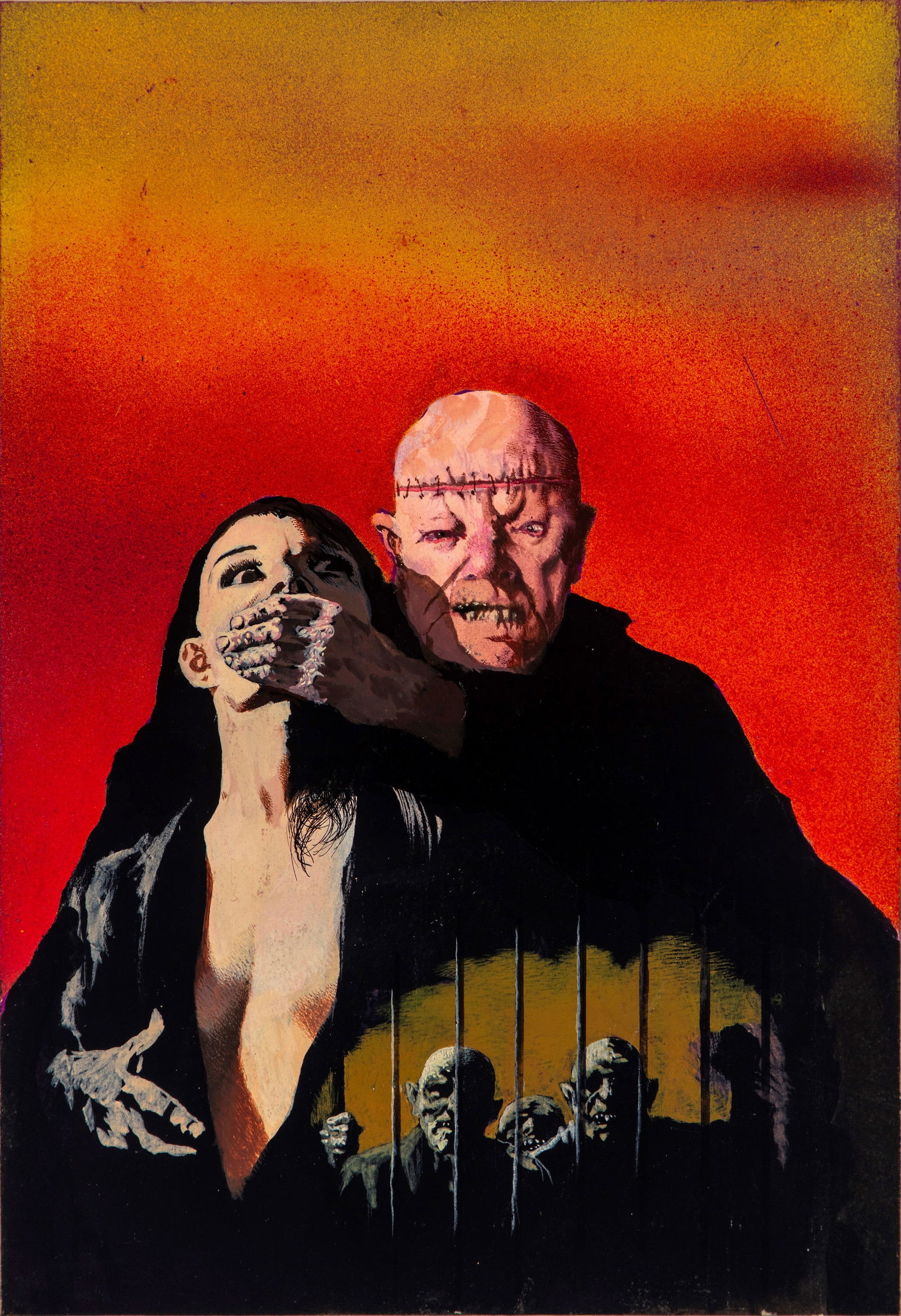 Thole Karel - "Vampir - Das vertauschte Gehirn (Il cervello scambiato)", 1973: Thole Karel - "Vampir - Das vertauschte Gehirn (Il cervello scambiato)", 1973 ITA tempera su cartone20,5 x 30 cm Originale di copertina realizzato da Thole per il romanzo "Das vertauschte