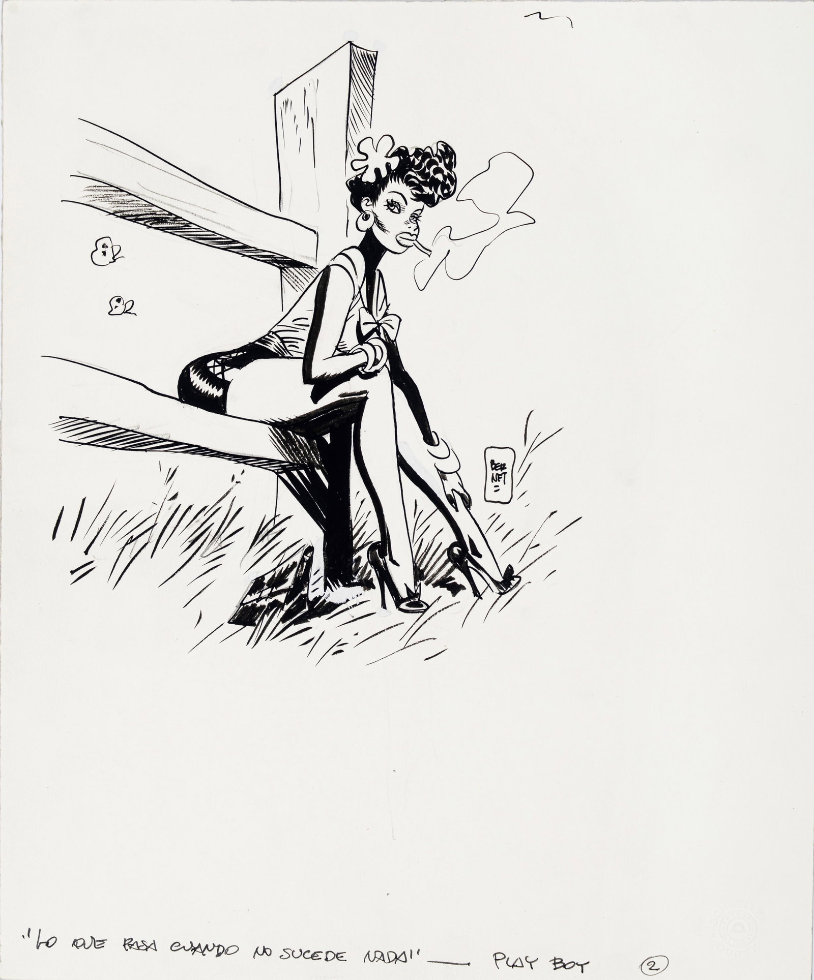 Bernet Jordi - "Lo que pasa cuando no sucede nada", 1990s: Bernet Jordi - "Lo que pasa cuando no sucede nada", 1990s ITA matita e china su cartoncino29,5 x 35 cm Illustrazione originale realizzata da Bernet durante gli anni ’90 per la rivista Pl