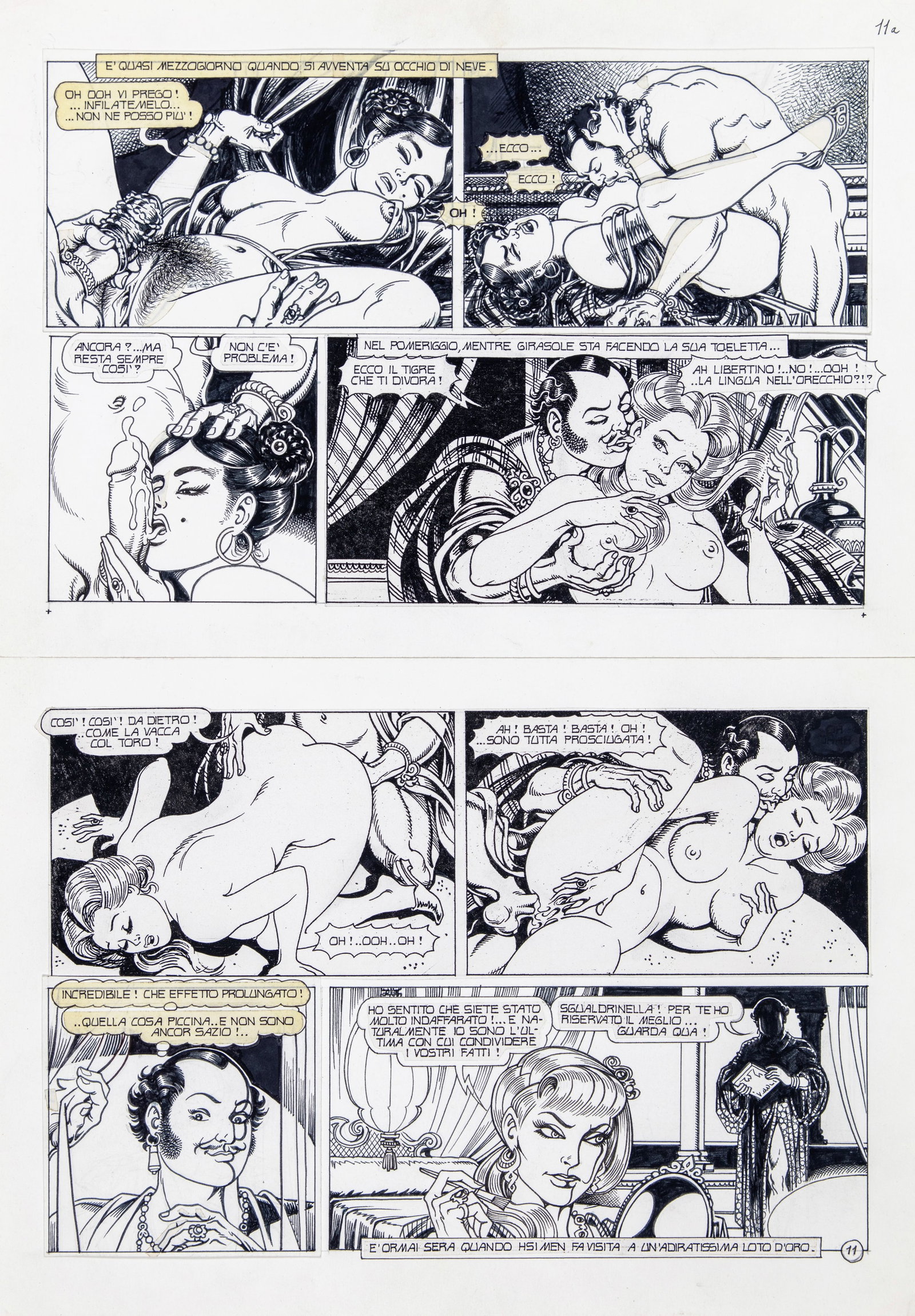 Magnus (Roberto Raviola) - "Le 110 pillole", 1985: Magnus (Roberto Raviola) - "Le 110 pillole", 1985 ITA matita e china su cartoncino35 x 50 cm Tavola originale realizzata da Magnus per la pag. 11 de "Le 110 pillole", edita per la prim