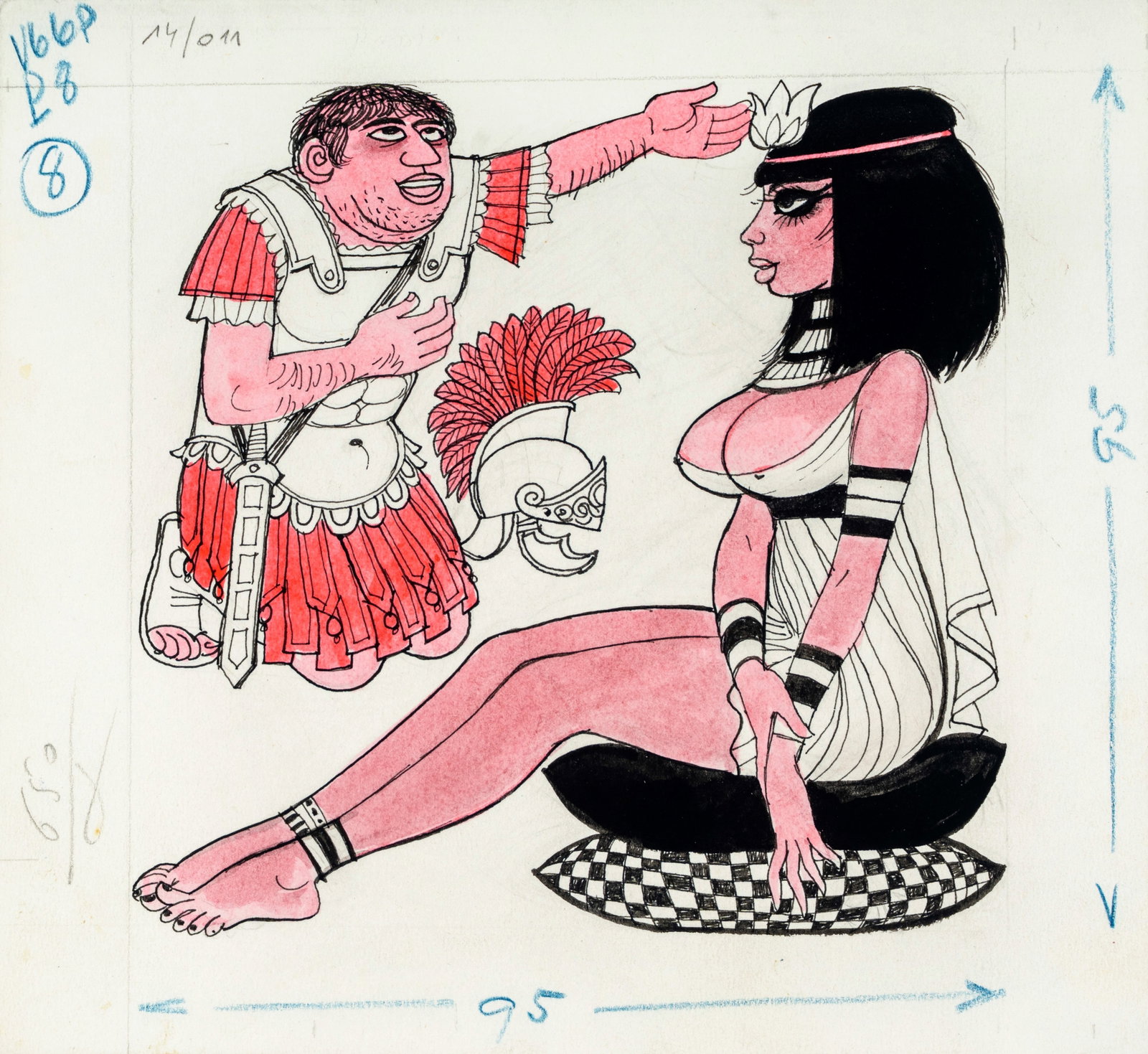 Pichard Georges - "Cleopatra", 1950s: Pichard Georges - "Cleopatra", 1950s ITA matita, china e acquerello su cartone19,5 x 18 cm Illustrazione originale realizzata da Pichard alla fine degli anni ‘50 per il giornale satirico fra