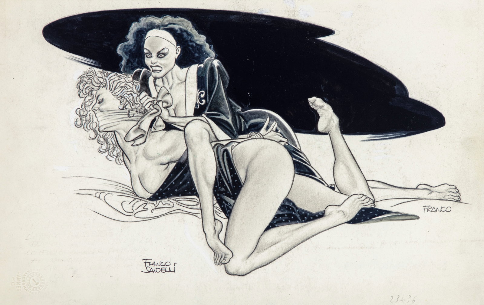 Saudelli Franco - "The art of Saudelli: bondage & foot fantasies", 1990s: Saudelli Franco - "The art of Saudelli: bondage & foot fantasies", 1990s ITA matita e china su cartoncino36,5 x 23 cm Illustrazione originale realizzata da Saudelli negli anni ’90 ed