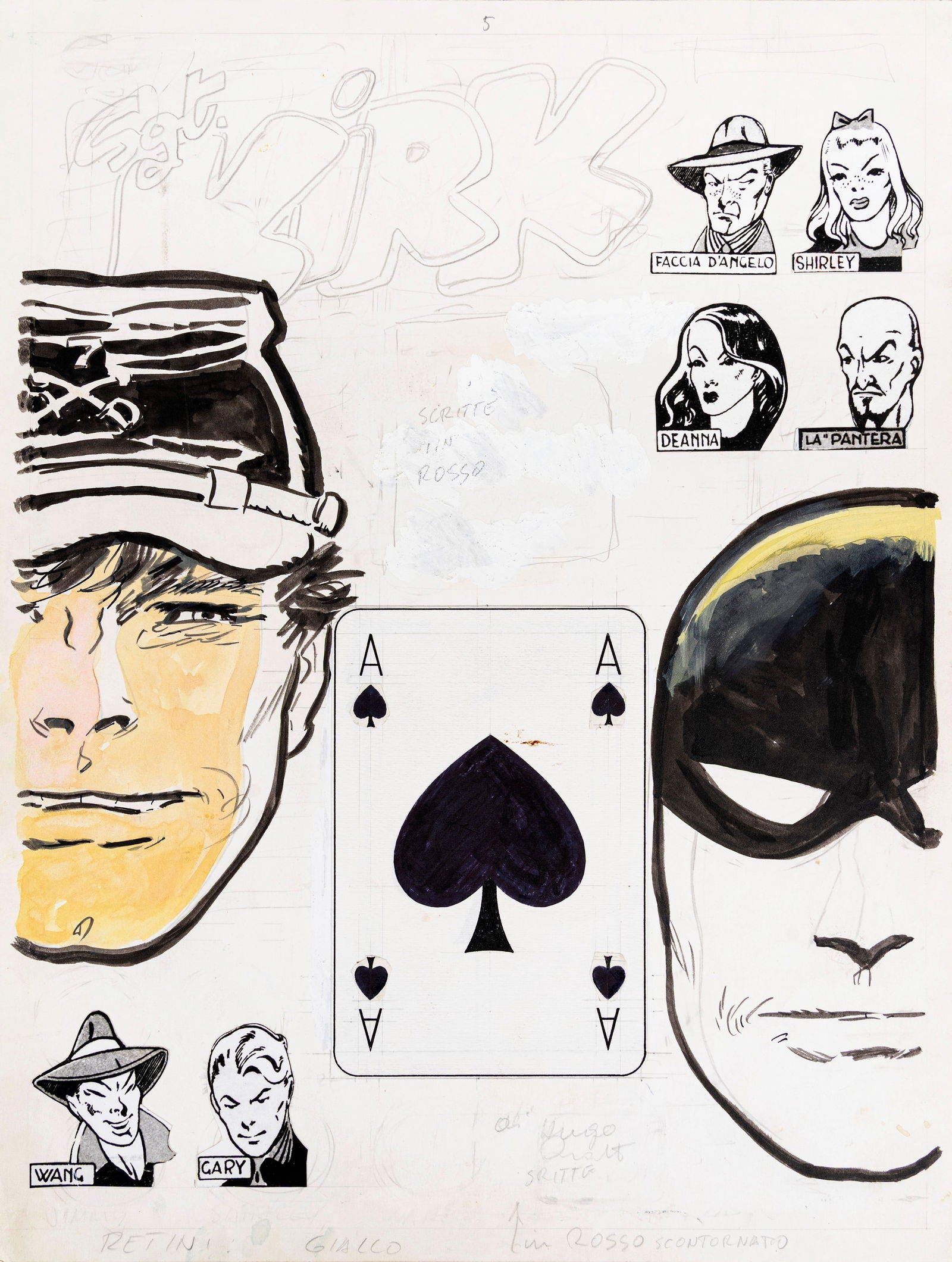 Pratt Hugo - "Sgt. Kirk - Il ritorno dell‘Asso di Picche", 1967: Pratt Hugo - "Sgt. Kirk - Il ritorno dell‘Asso di Picche", 1967 ITA matita, china, tempera e collage su cartoncino, 32,5 x 42,5 cm Originale di copertina realizzato da Pratt per la rivi