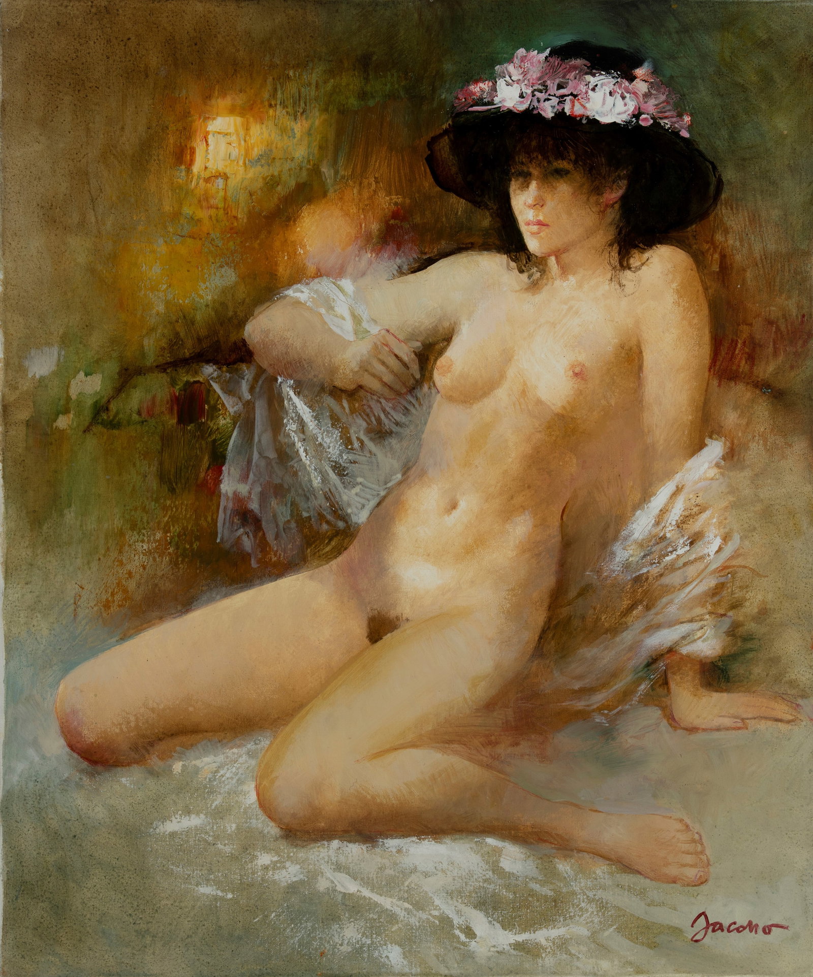 Jacono Carlo - "Nudo", anni ‘70: Jacono Carlo - "Nudo", anni ‘70 ITA olio su tela, 50 x 60 cm Firmato. ________________________________________________________________ ENG oil on canvas. Signed.