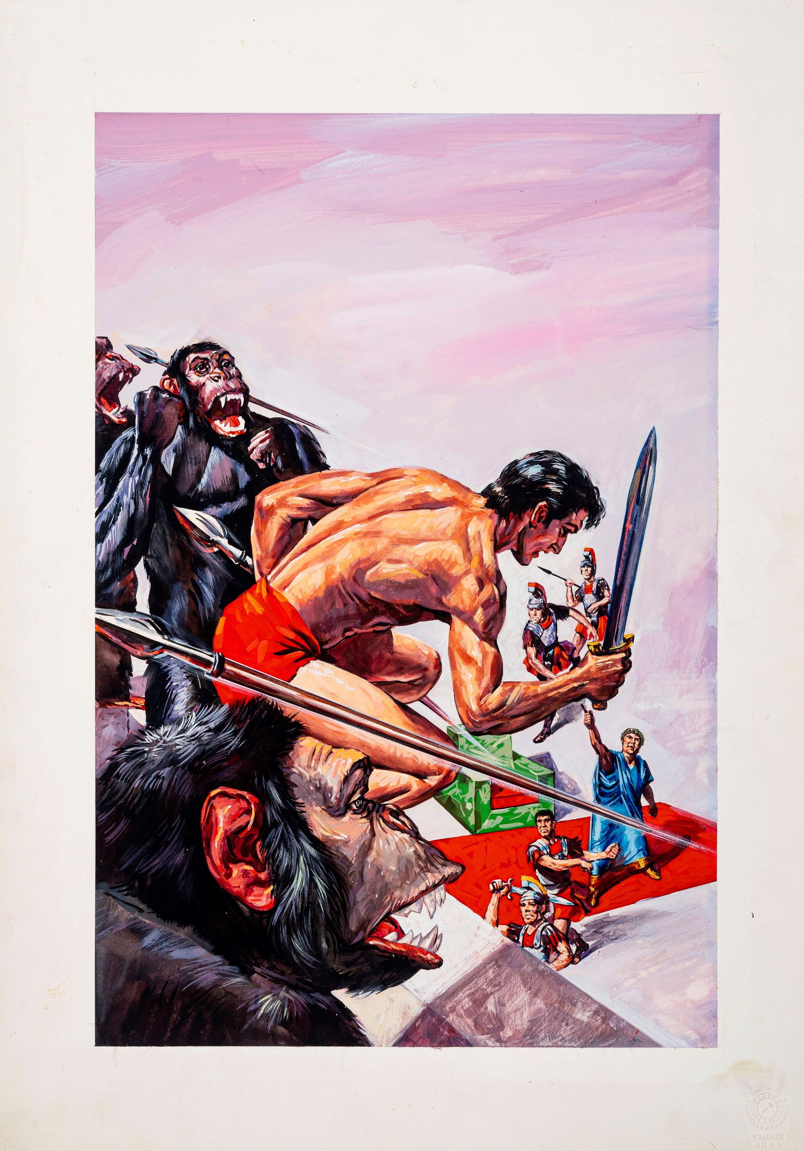 Busett Dino - "Tarzan - Il gladiatore della giungla", 1971: Busett Dino - "Tarzan - Il gladiatore della giungla", 1971 ITA tempera su cartone36 x 51 cm Originale di copertina realizzato da Busett per "Il gladiatore della giungla", edito su Tar