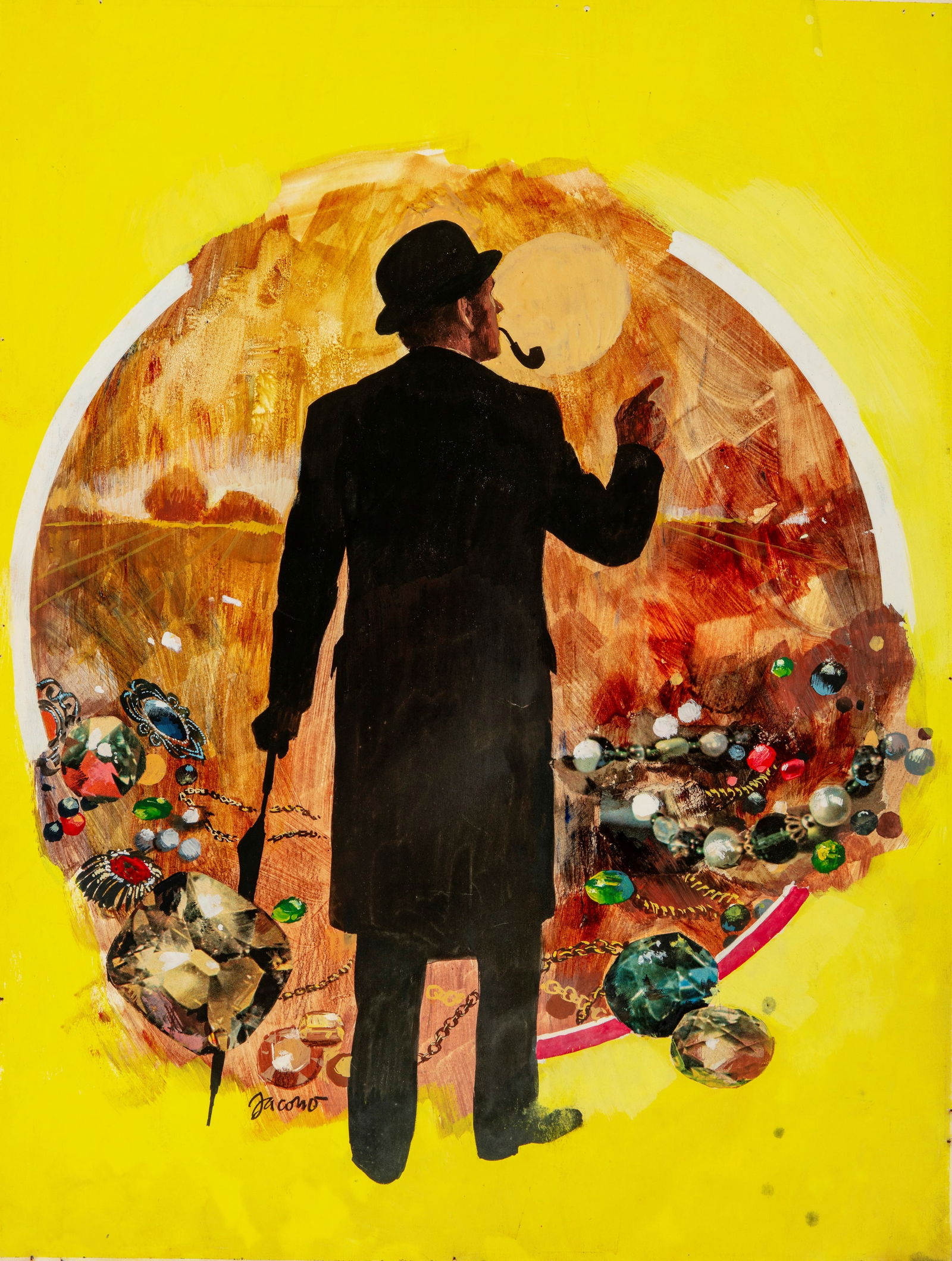 Jacono Carlo - "Il Giallo Mondadori - Questione di follia", 1983: Jacono Carlo - "Il Giallo Mondadori - Questione di follia", 1983 ITA tempera e collage su cartone33 x 44 cm Originale di copertina realizzato da Jacono per "Questione di follia" di Ju
