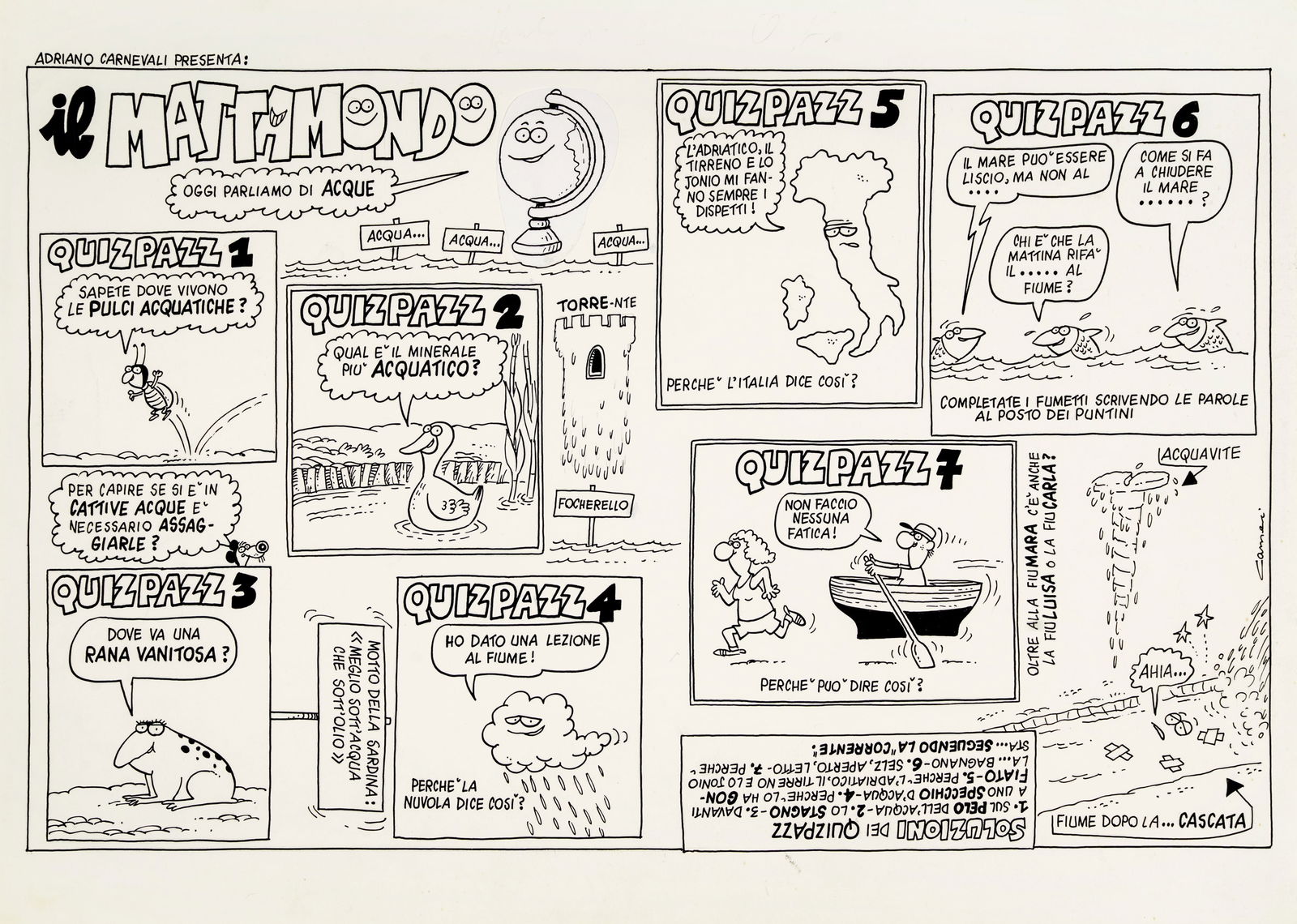 Carnevali Adriano - "Il Mattamondo ", anni ’80: Carnevali Adriano - "Il Mattamondo ", anni ’80 ITA matita e china su cartoncino, 51 x 36,5 cm Firmato.________________________________________________________________ENG pencil and ink